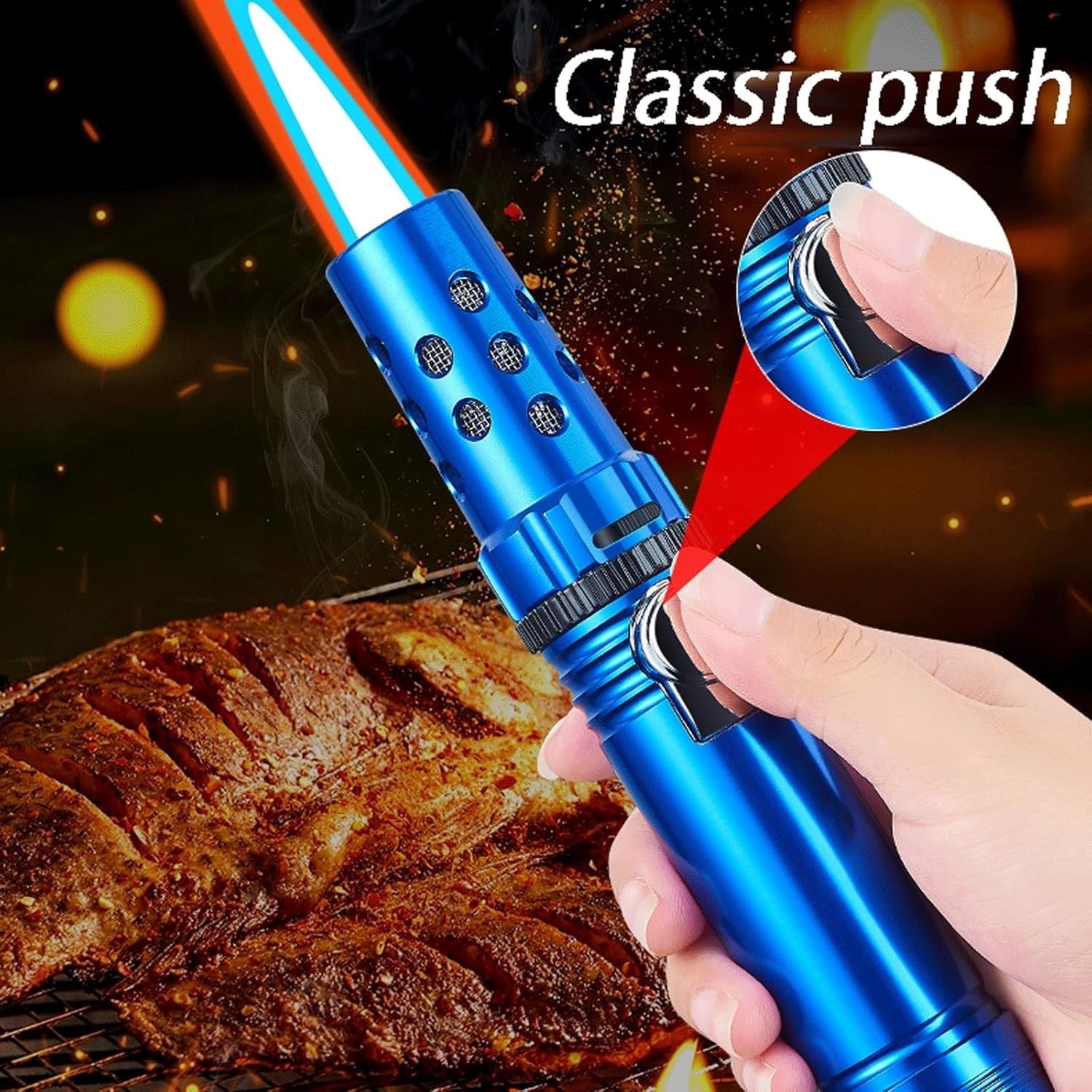 **Jet Flame Torch Lighter - Refillable Adjustable Windproof Butane Lighter with Safety Lock for Kitchen, Cooking, BBQ, Camping & Outdoor Use - Perfect Gift for Men (Green)**    **Usage Scenarios:** Ideal for lighting candles, cigars, grills, campfires, and outdoor adventures. Great for chefs, smokers, and survival enthusiasts.