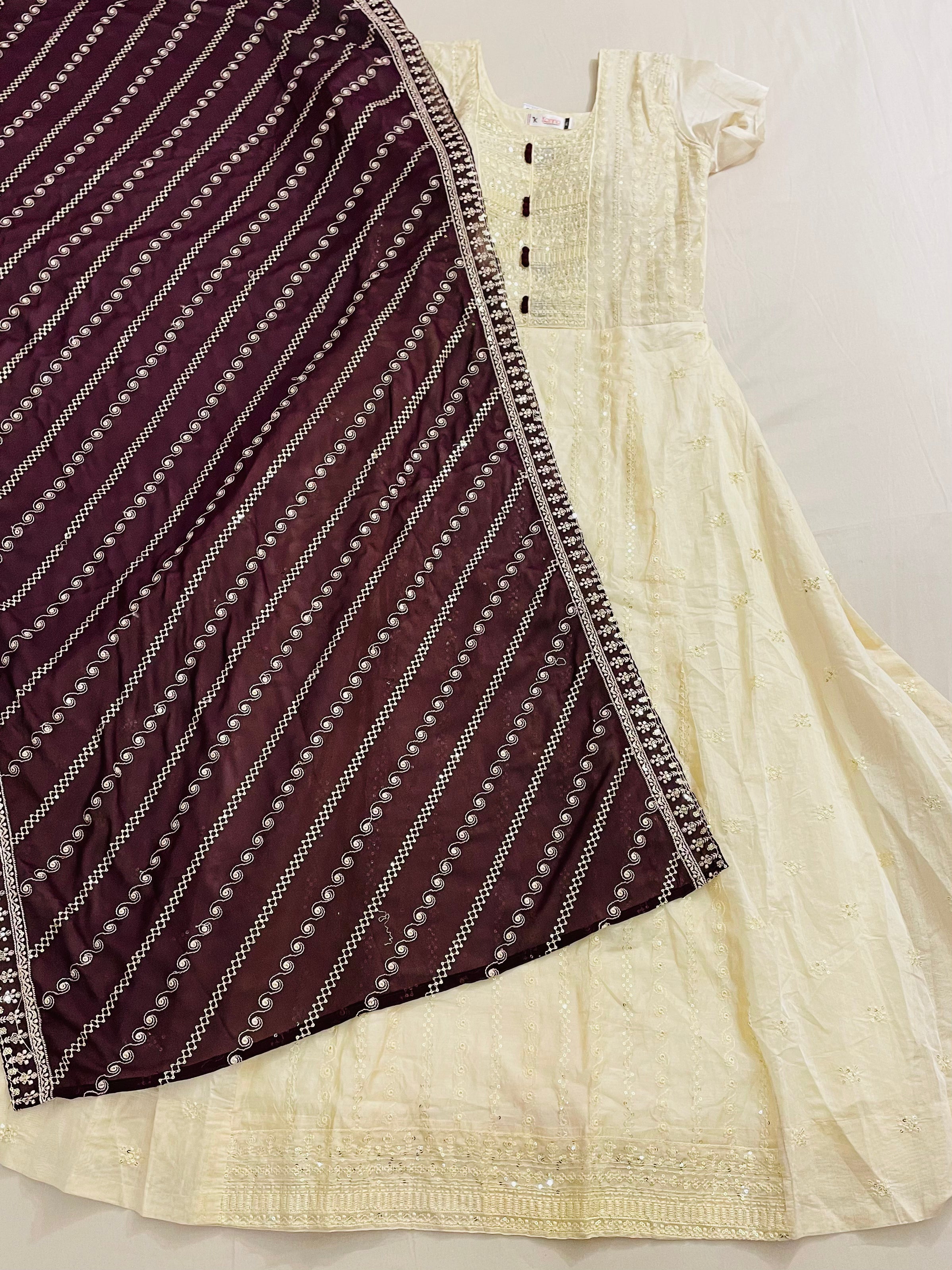 Elegant Ivory & Maroon Silk Cotton Kurti Set with Bottom & Dupatta - Perfect for Festivals, Weddings & Ethnic Occasions