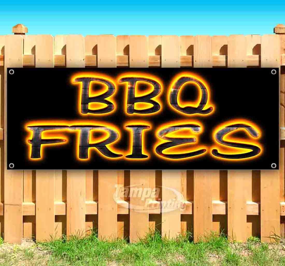 13 oz Heavy-Duty Vinyl BBQ Fries Banner - Single-Sided with Metal Grommets | Durable Non-Fabric Material | Perfect for Outdoor BBQ Parties, Tailgating & Restaurant Decor
