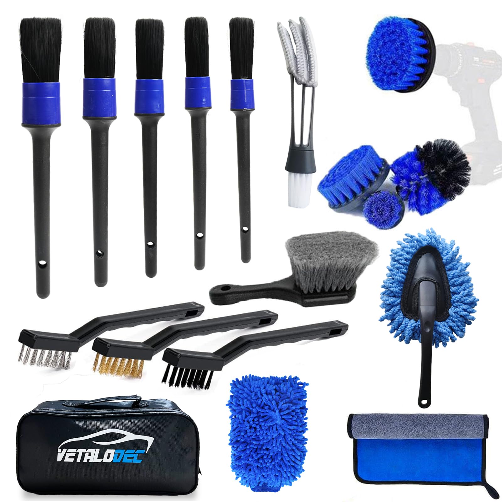 18-Piece Car Cleaning Kit for Interior & Exterior Detailing - Includes Drill Brush, Wash Mitt, Tire Brush, Sponge & Microfiber Towels - Complete Car Wash Tool Set for Dashboard, Air Vents & Wheels Cleaning - Perfect for DIY Auto Detailing & Professional Car Care