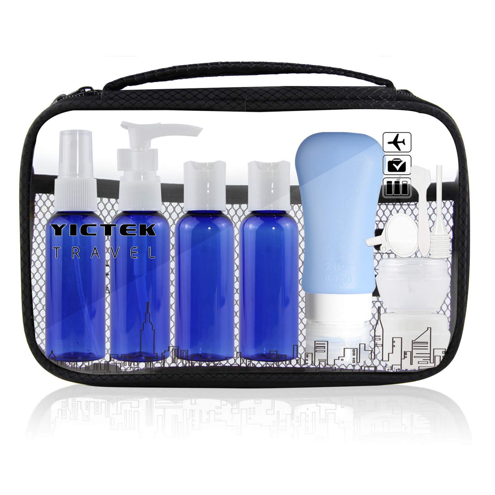 **TSA Approved Leak-Proof Travel Bottles Set with Toiletry Bag - 3oz Travel Size Containers for Shampoo, Lotion & Liquids - Perfect Carry-On Accessories for Women & Men (Blue) - Ideal for Airplane, Gym & Vacation Trips**