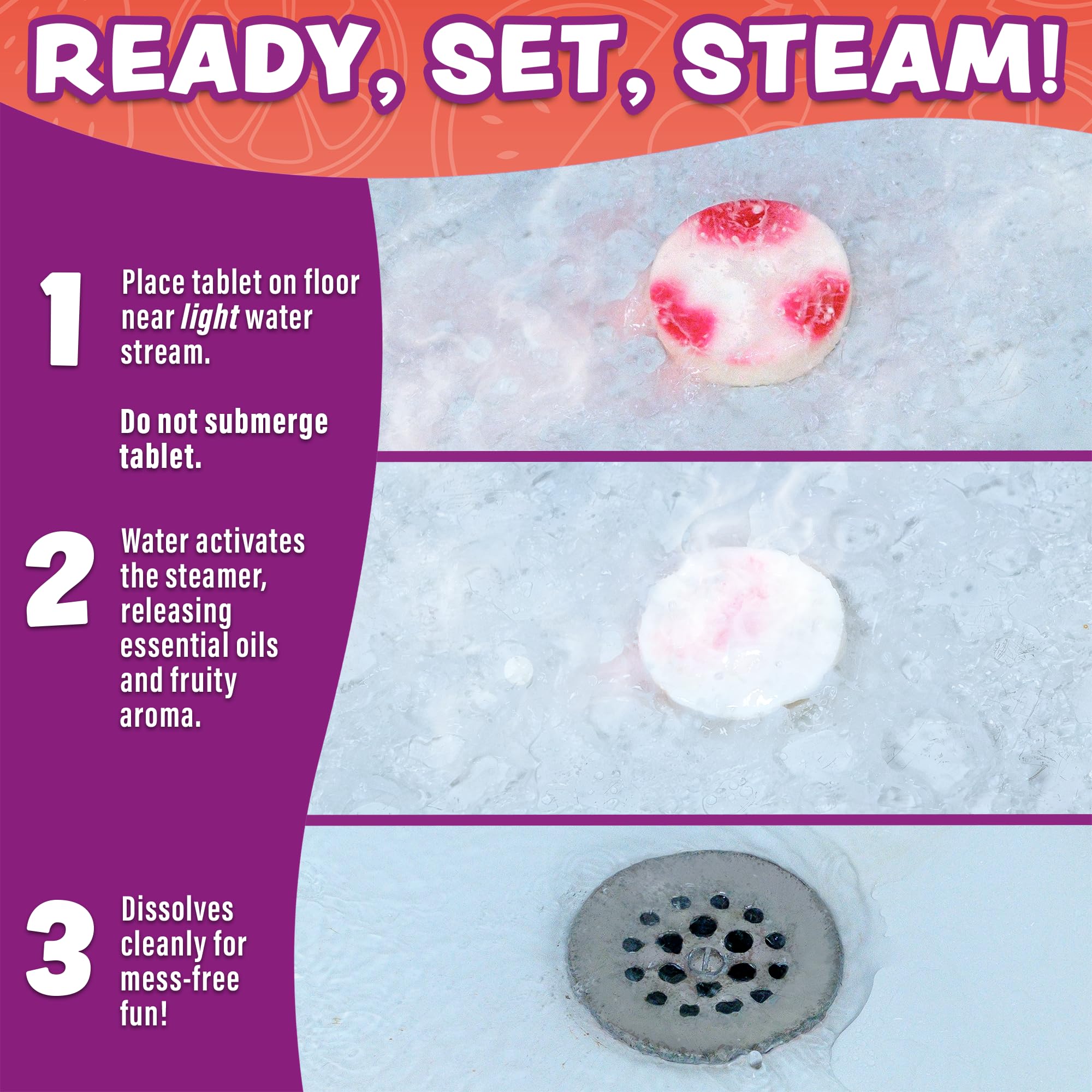 Tub Works® Fruit Fusion™ Kids Shower Steamers - 12 Pack Variety | Fresh & Fruity Aromatherapy Shower Bombs | Sensory Bath Alternative for Children | Perfect for Relaxing Bath Time, Birthday Gifts & Spa Day Fun