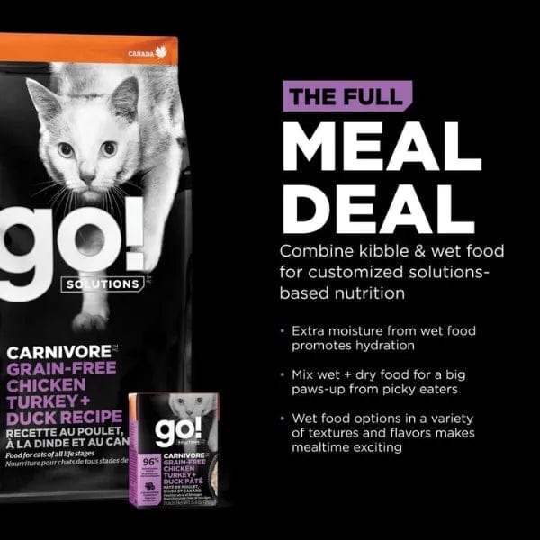 Go! Solutions Carnivore Grain-Free Dry Cat Food with Chicken, Turkey & Duck - High Protein Recipe for Indoor & Outdoor Cats - Perfect for Weight Management & Sensitive Stomachs