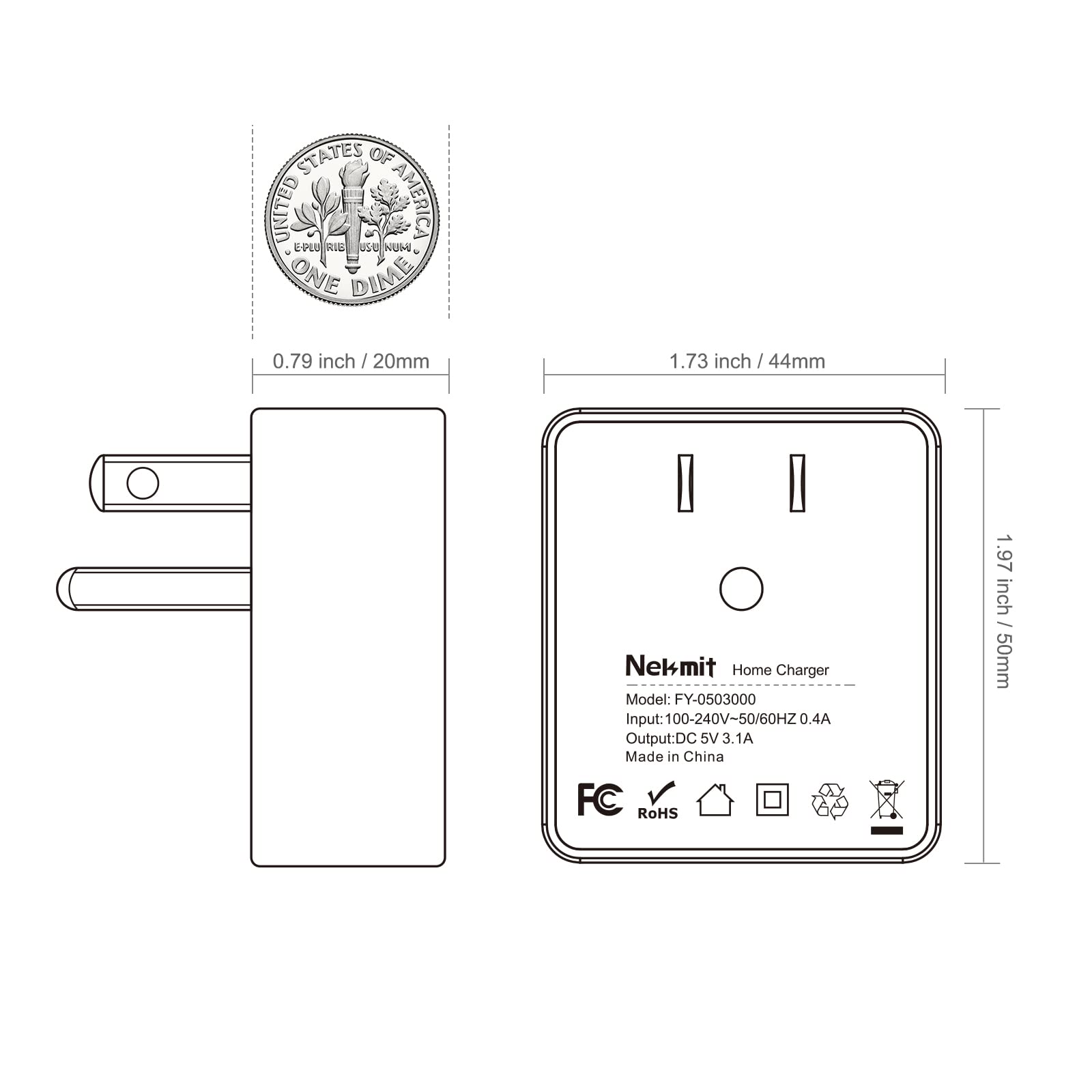 Fast Charging Nekmit Dual Port USB Wall Charger with Smart IC - Ultra Thin & Compact Design, White - Perfect for Travel, Home, and Office Use