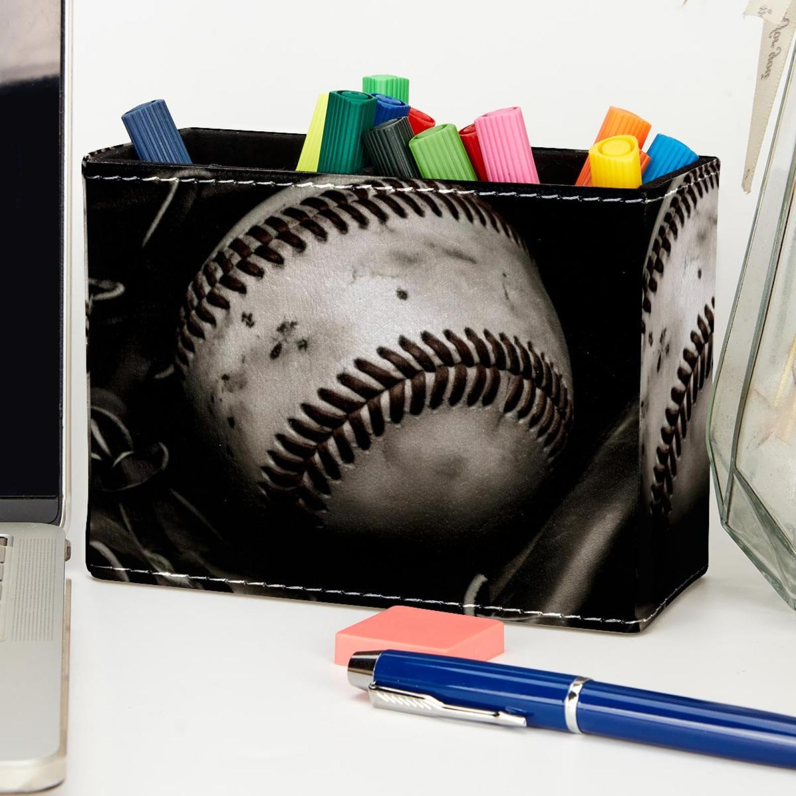 Baseball Themed Pencil Holder & Makeup Brush Organizer - Stylish Desk Accessory for School, Office, and Makeup Vanity