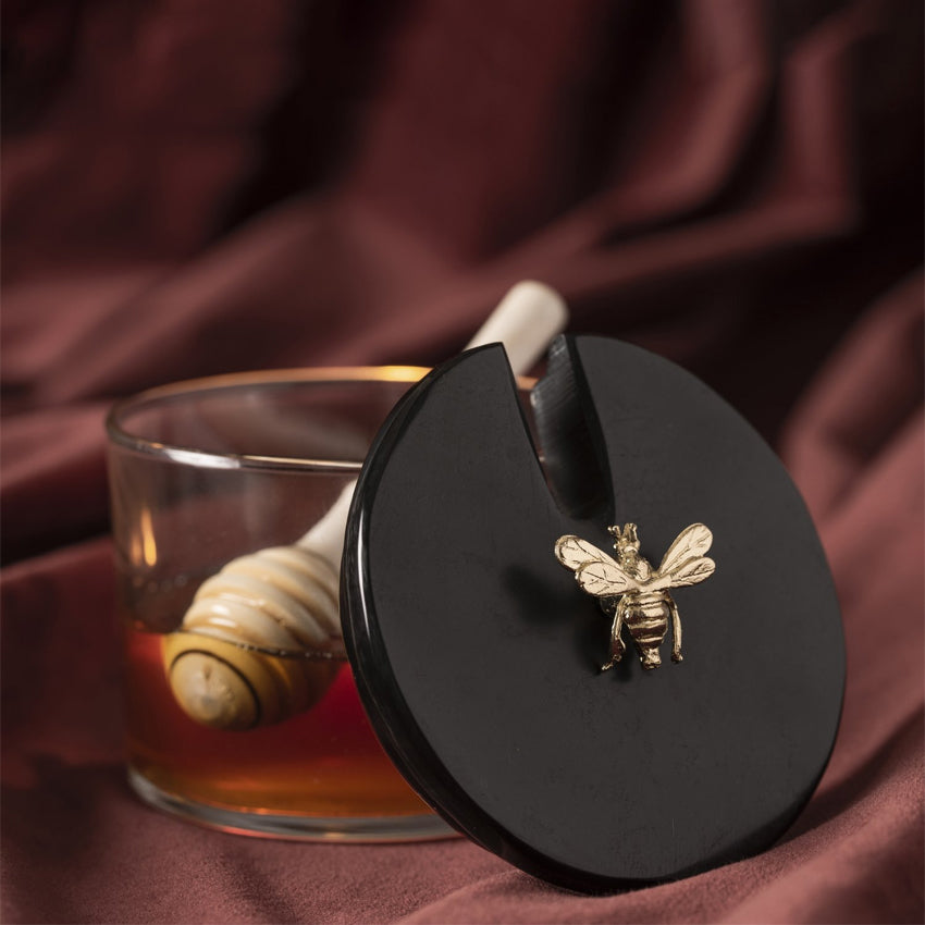 CDMX Design Bruci Beehive Honey Pot - Premium Ceramic Honey Jar with Wooden Dipper, Perfect for Tea, Toast & Gift Giving