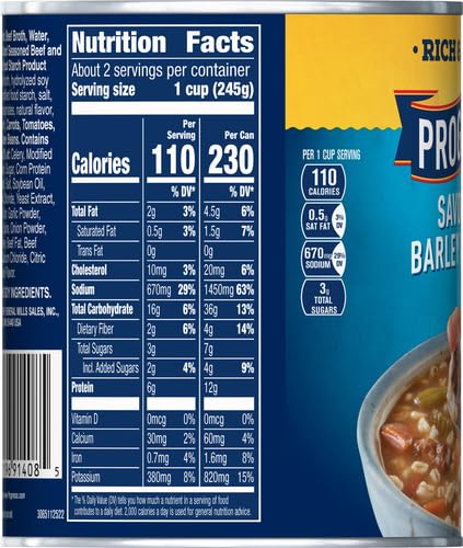 Progresso Rich & Hearty Savory Beef Barley Vegetable Canned Soup - 18.6 oz (Pack of 1) | High-Protein Ready-to-Eat Meal for Quick Lunches, Camping & Emergency Food Supply