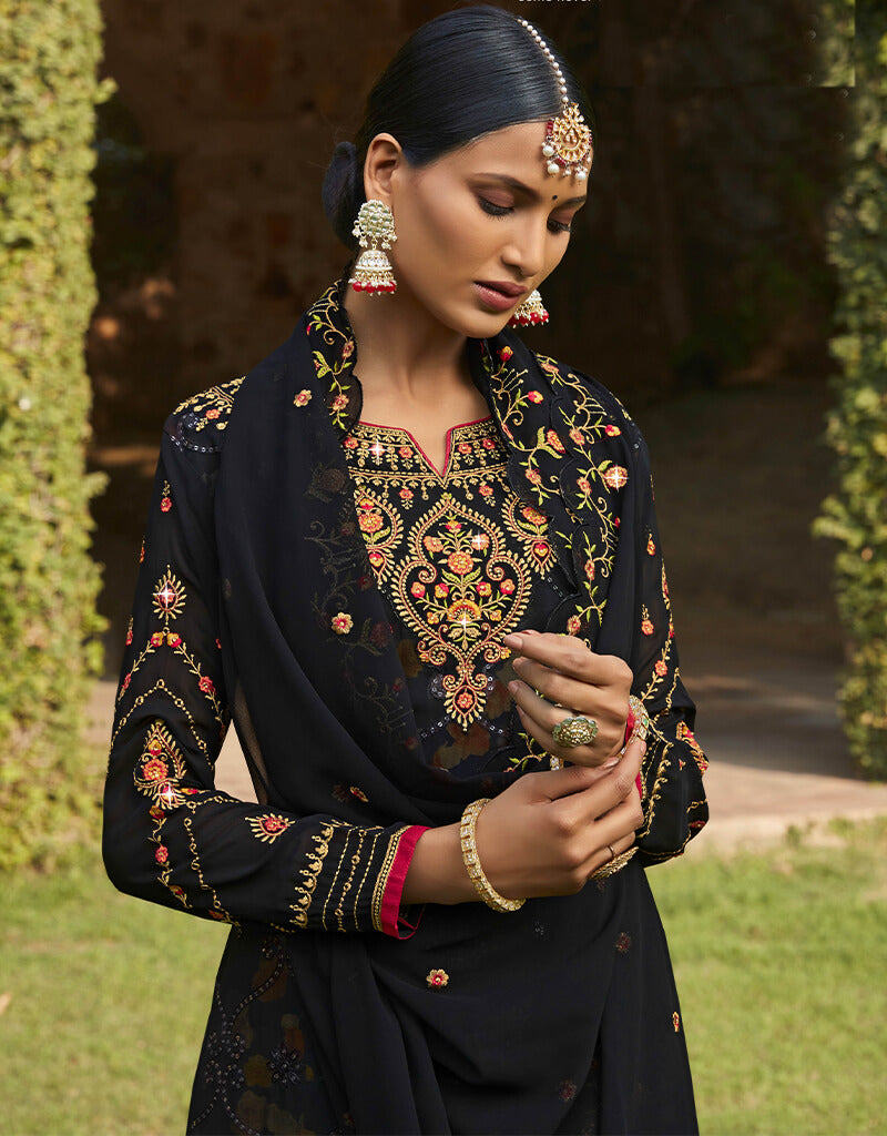 Elegant Black Georgette Palazzo Salwar Suits for Women - Comfortable Ethnic Wear for Parties, Weddings & Festive Occasions