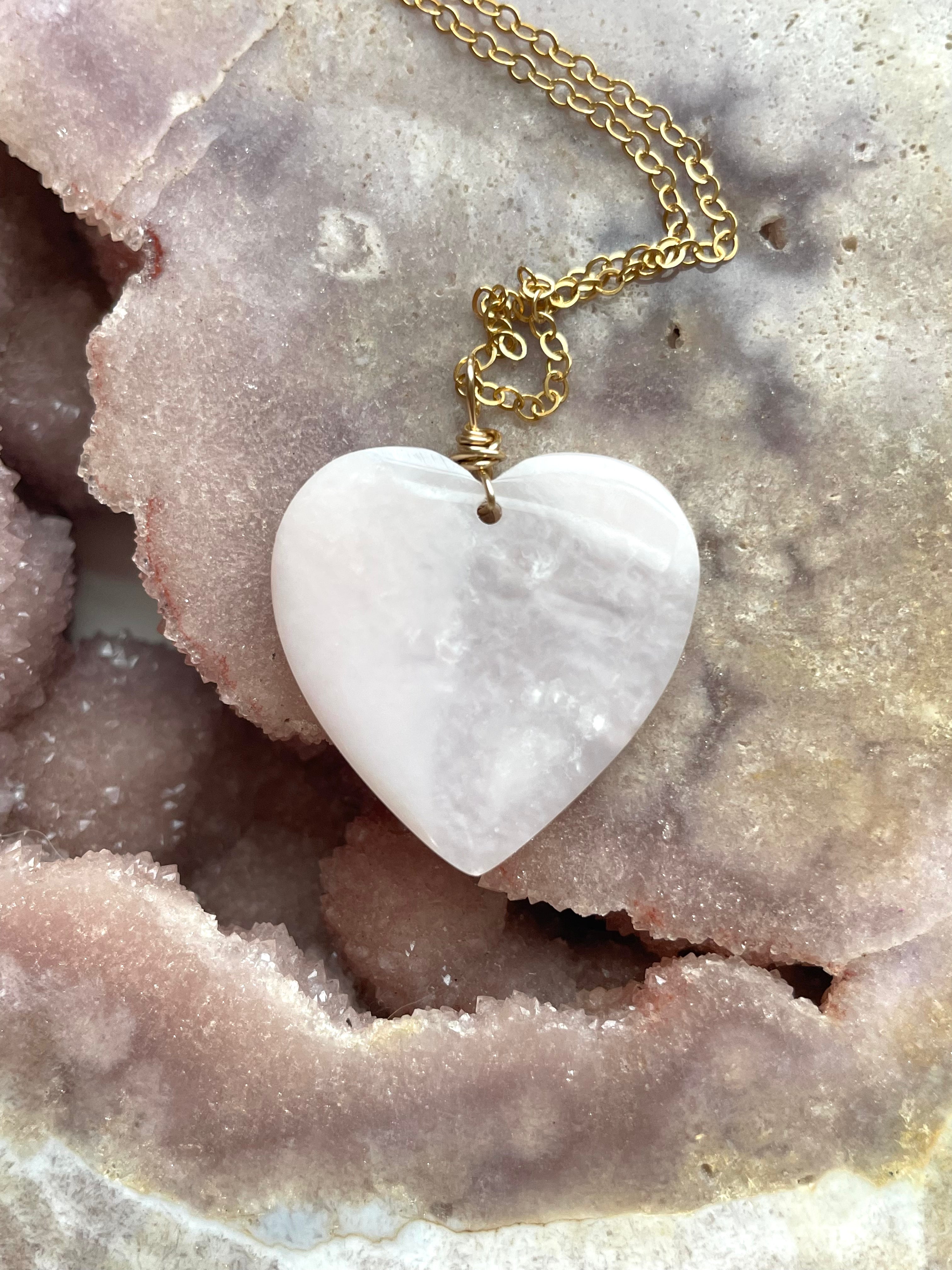 Pink Opal Heart Pendant Necklace for Women - Elegant Rose Quartz Jewelry Gift for Valentine's Day, Anniversary & Special Occasions