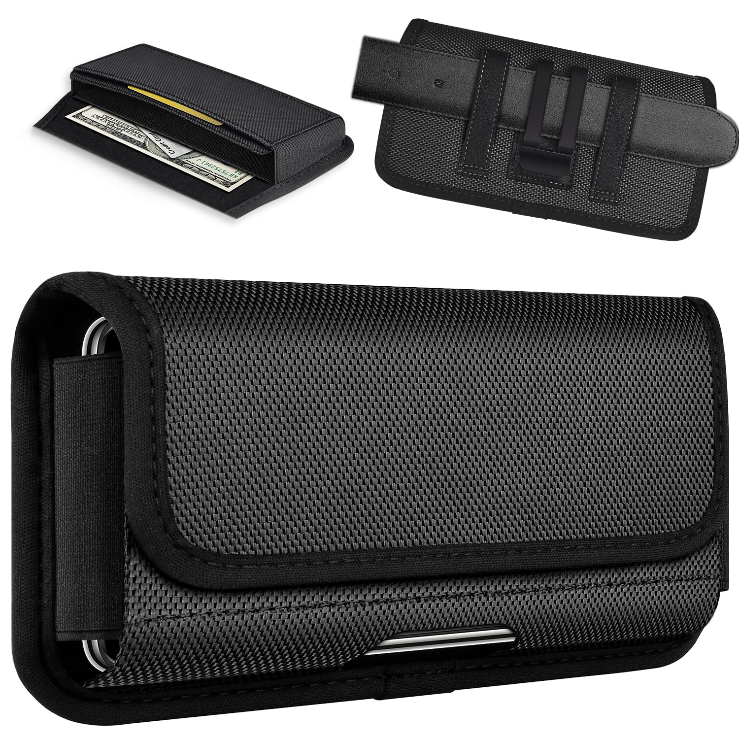 YKOOE Rugged Nylon Phone Holster for iPhone 16/15/14/13/12 Pro Max & Plus | Galaxy S24/S23/S21/S20 FE | Durable Belt Clip Holder for Men (Black, XL) - Perfect for Outdoor Activities, Work & Travel