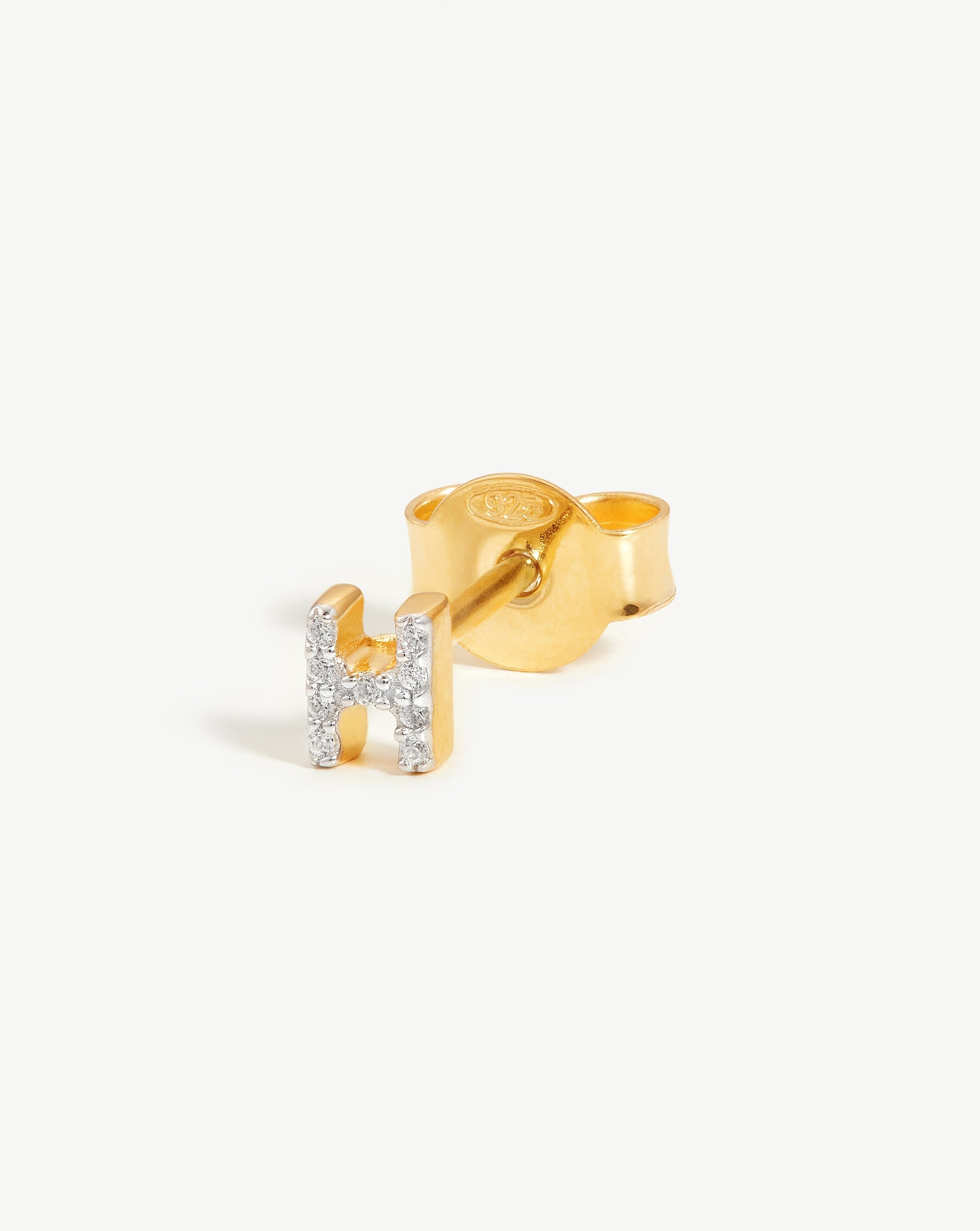 Pave Initial Single Stud Earring - 18k Gold Vermeil & Cubic Zirconia Monogram Jewelry | Personalized Gift for Women, Birthday, Anniversary, Valentine's Day