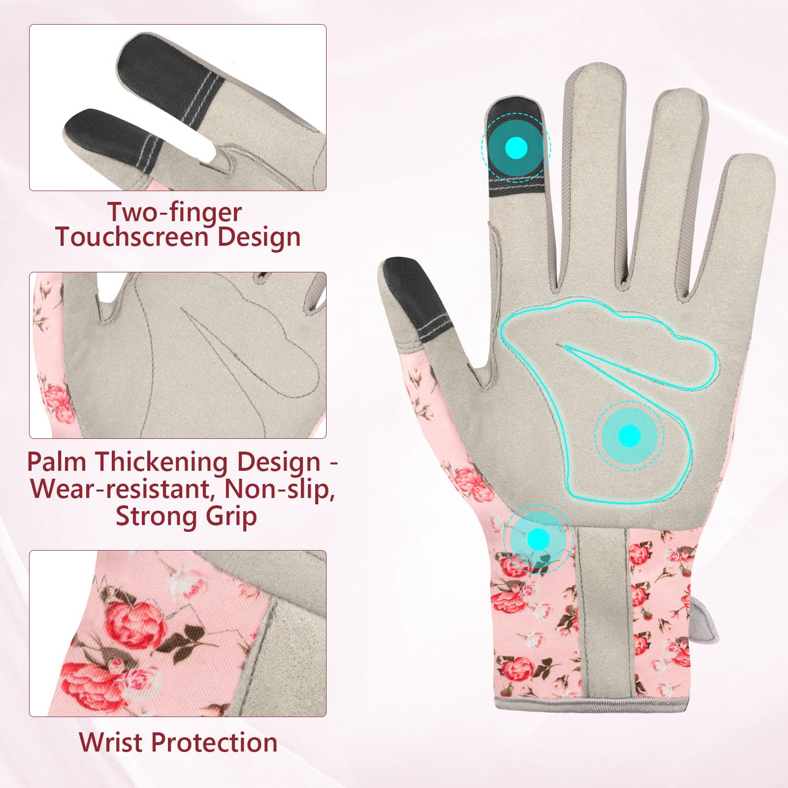 Velway Women's Gardening Gloves - Breathable & Flexible Work Gloves for Weeding, Planting, Pruning - Touchscreen Compatible Protective Gloves (Pink, Medium) - Perfect for Outdoor Gardening, Landscaping & Farm Work
