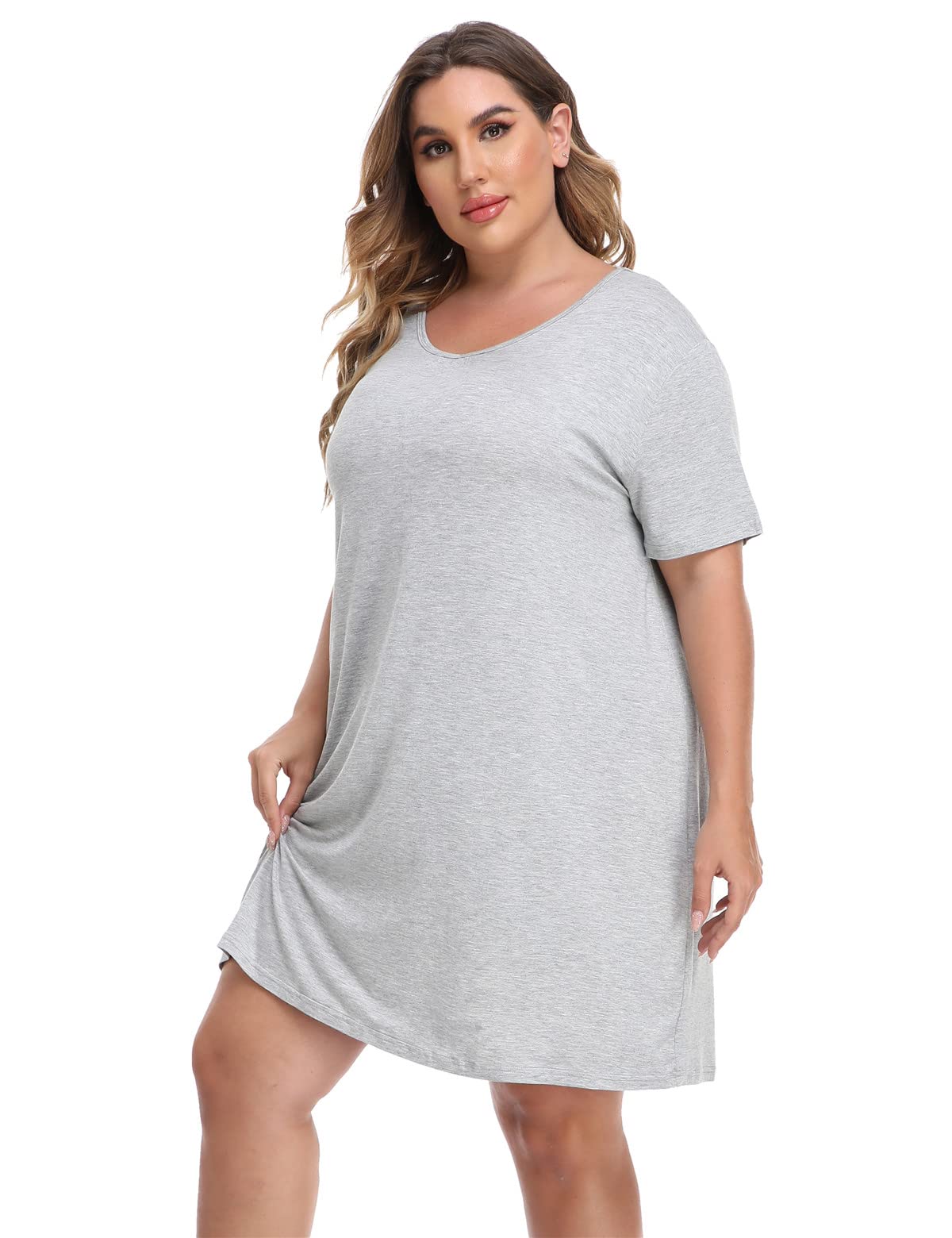 MissNina Women's Plus Size Nightgowns - Soft Modal Sleepwear V-Neck Nightshirt & Sleep Dress for Lounge & Bedtime Comfort