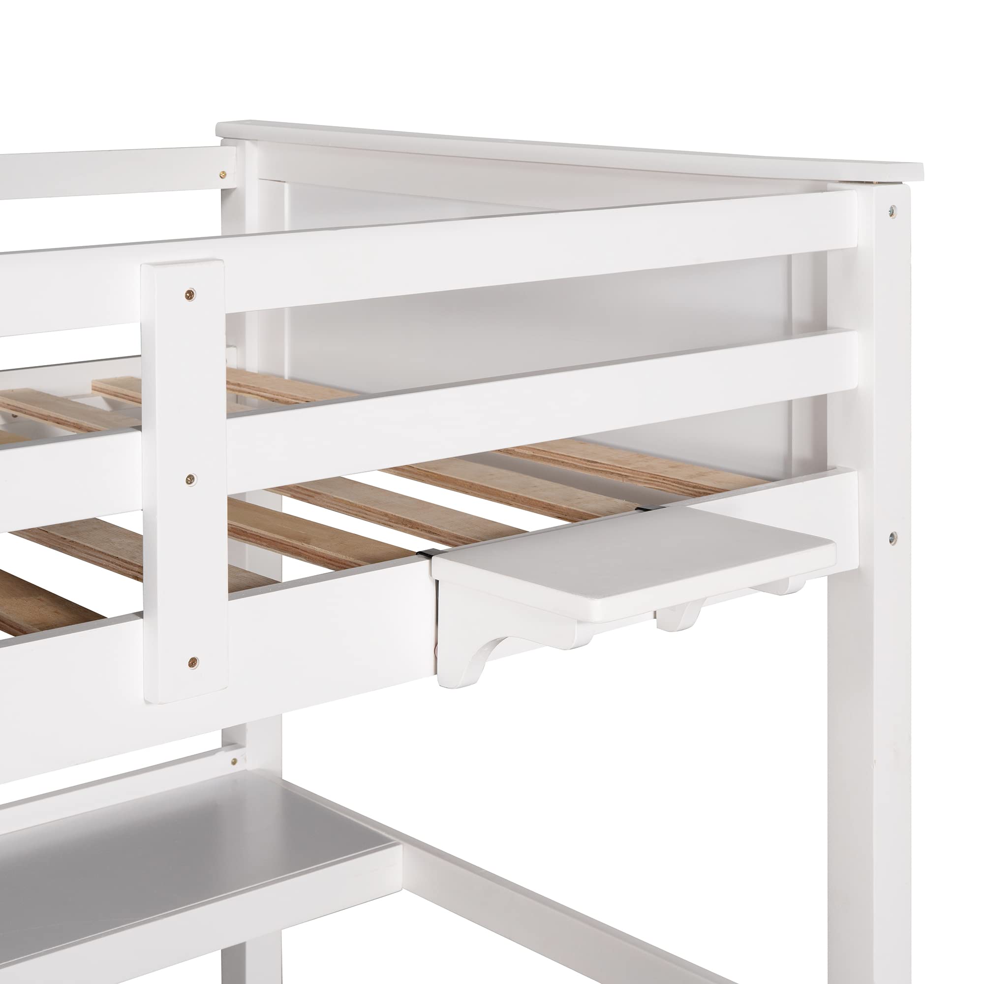 **Solid Wood Twin Loft Bed with Desk for Kids - 3 Drawers & 3 Storage Shelves, Multi-Functional Study & Sleep Space with Ladder & Guardrails (White) - Perfect for Small Bedrooms & Dorm Rooms**