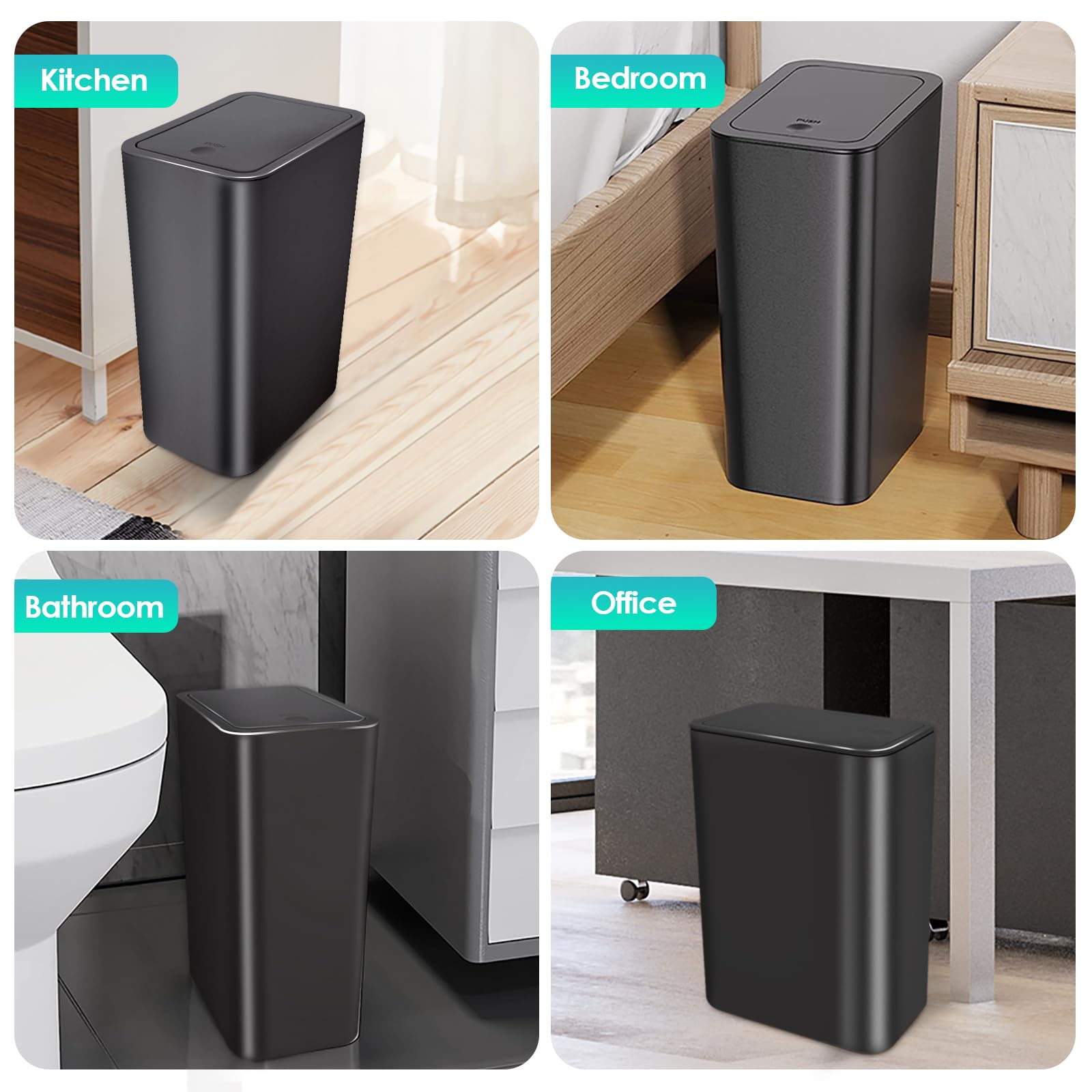 3 Pack Small Bathroom Trash Can with Lid - 10L/2.6 Gallon Slim Garbage Bin, Pop-Up Lid Trash Can, Plastic Waste Basket for Kitchen, Bedroom, Office & Dorm - Fits Under Sink, Desk & Cabinet - Perfect for Small Spaces, Bathrooms & Home Organization (Black)