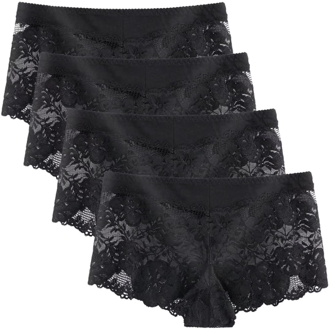 Timothee Women's Lace Boyshorts & Hipster Panties - Soft, Sexy Underwear in Regular & Plus Sizes (3/4/8 Pack) | Perfect for Everyday Wear, Date Nights & Special Occasions