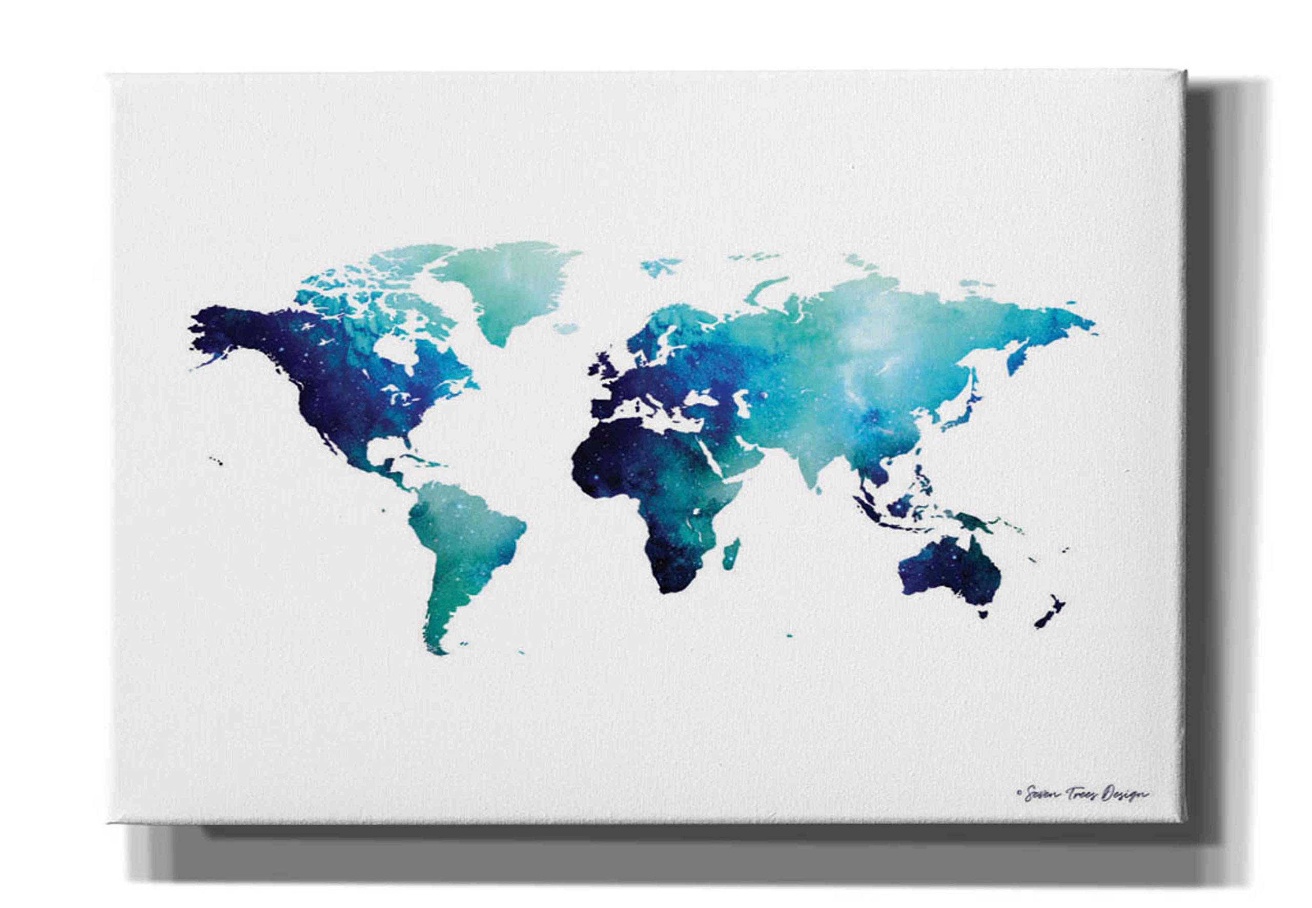 Epic Graffiti 'Blue Space World Map' Canvas Wall Art - 26x18 Inches Modern Home Decor by Seven Trees Design | Perfect for Living Room, Bedroom & Office Spaces