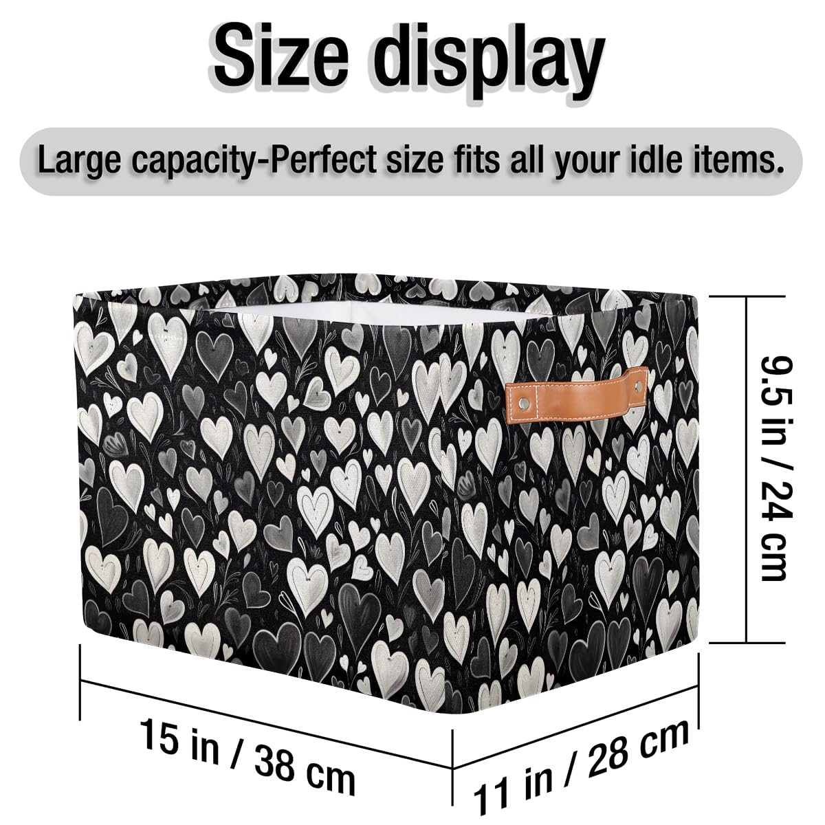 Valentine's Day Storage Basket Set of 2 - Black and White Heart Decor Organizer with Handles for Home, Office & Gift Wrapping | Perfect for Shelves, Closet Organization & Romantic Decorations