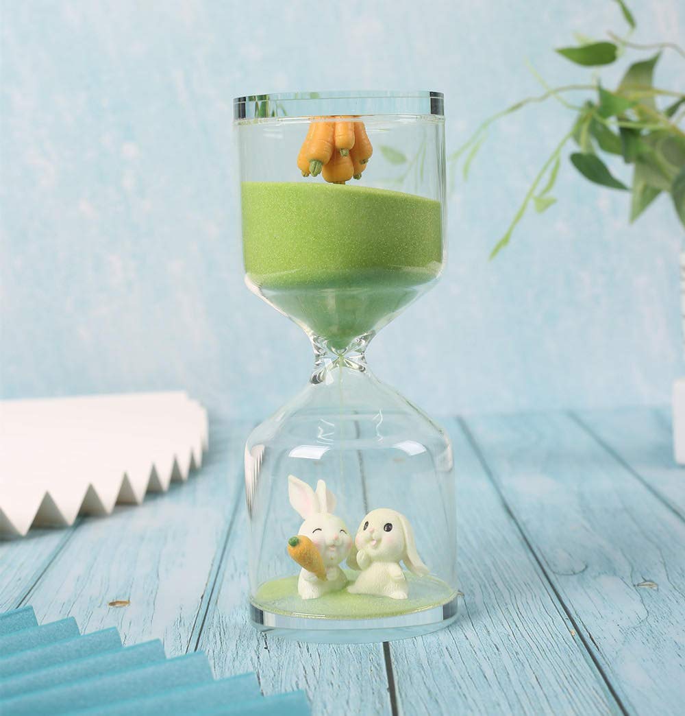 Falytemow 30-Minute Hourglass Sand Timer with Carrot & Rabbit Design - Green Sand Desktop Decoration for Kitchen, School, Teaching, Office Decor & Stress Relief