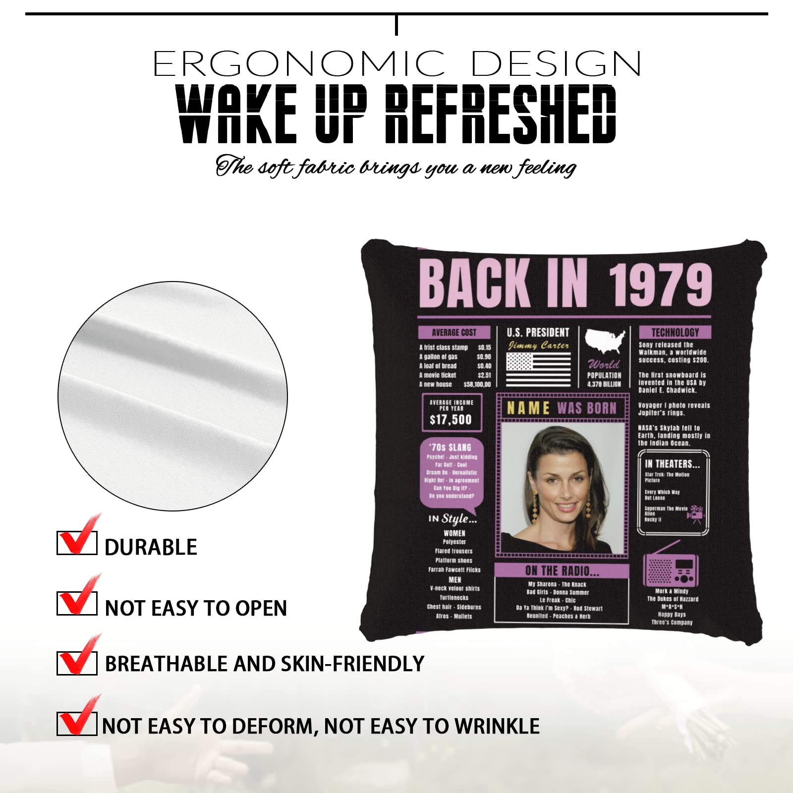 45th Birthday Gifts for Women & Men - Purple Custom Throw Pillow with 1979 Design, Super Soft Sofa Cushion for 45 Year Old Birthday Decorations - Perfect for Couches, Living Room Decor & Birthday Party Gifts