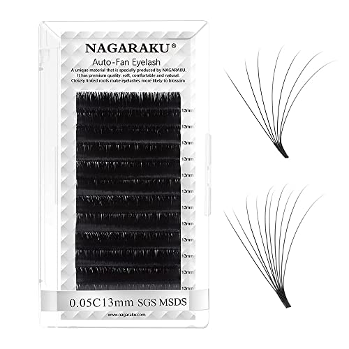 BELLE GAGA™ NAGARAKU Easy Fan Eyelash Extensions - 0.05 C Curl 13mm Volume Lashes for Beginners | Professional Soft Cluster Lash Supplies | Perfect for Weddings, Parties & Daily Makeup Looks