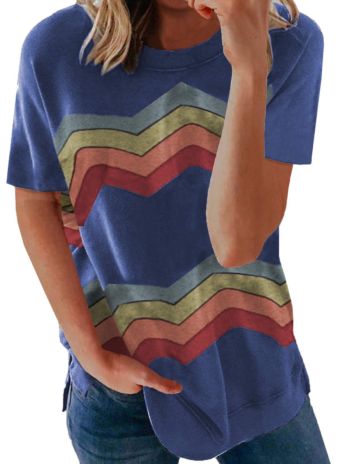 SHEWIN Women's Summer Tops Casual Short Sleeve Tee Shirts - Loose Fit Comfortable Cotton T-Shirt for Everyday Wear, Beach Outings & Vacation Essentials