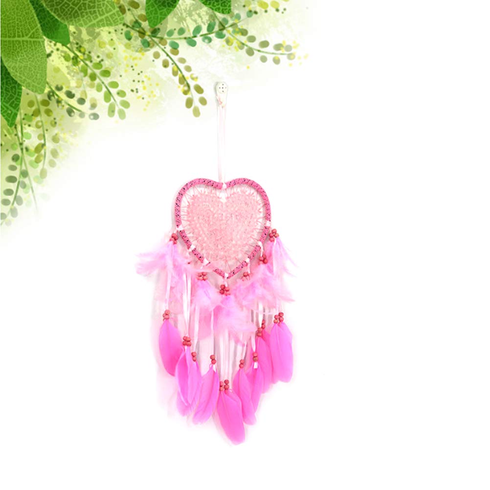 Handmade Pink Dream Catcher Wind Chime - Boho Wall Hanging Decor for Bedroom, Nursery & Living Room - Natural Feather & Bead Home Ornament for Relaxation & Positive Energy