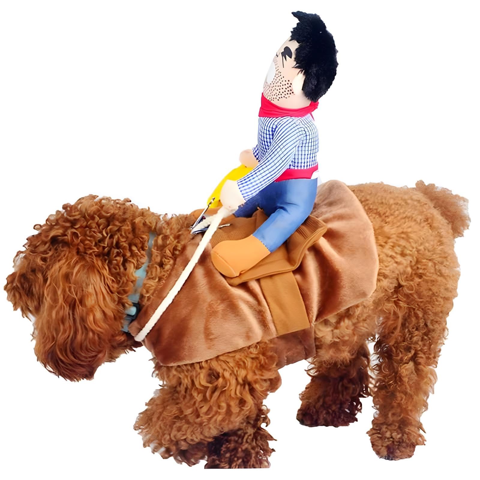 Cowboy Rider Dog Costume for Halloween - Funny Chucky Pet Outfit with Doll & Hat | Small & Medium Dog Costumes for Parties & Dress-Up