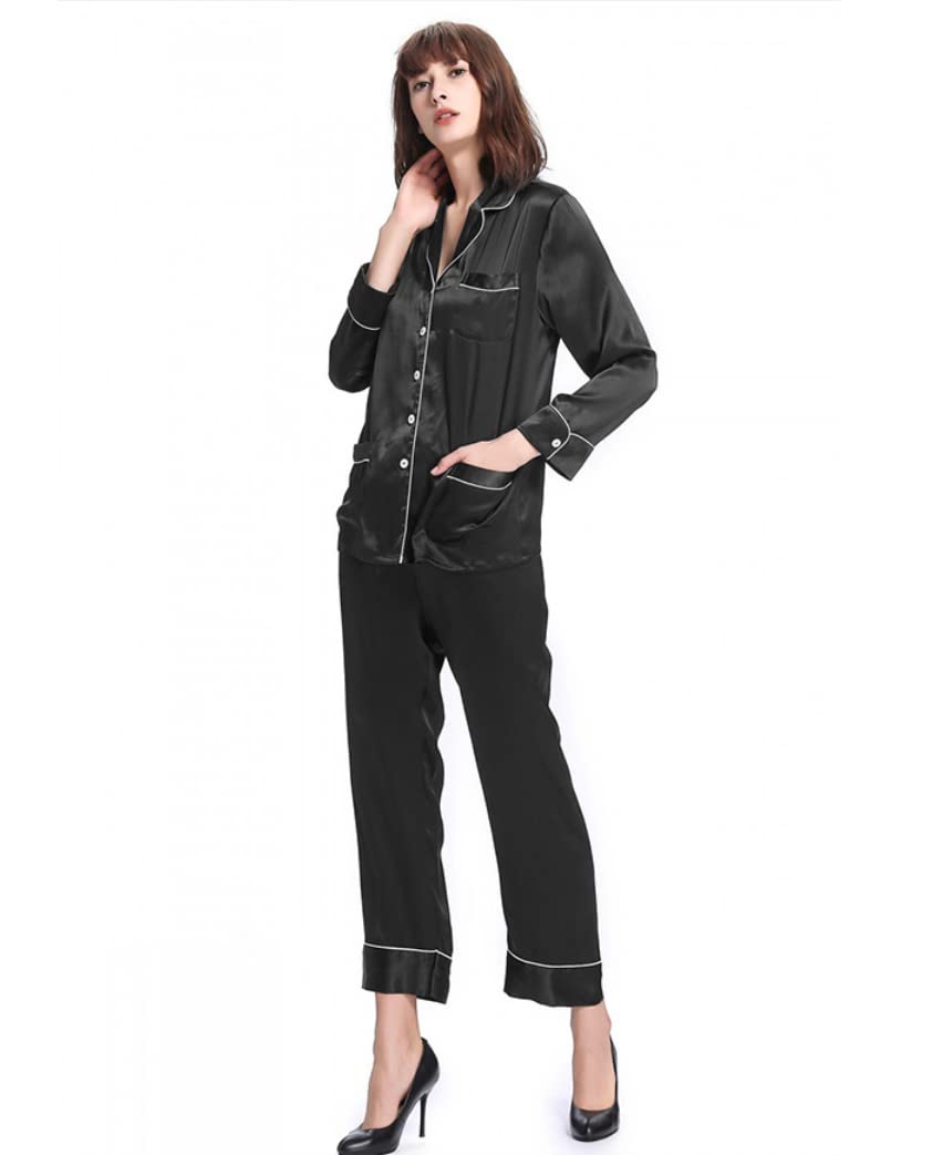 Luxury 100% Mulberry Silk Pajamas Set for Women - 22 Momme Long Sleeve Soft Sleepwear & Loungewear - Elegant Two-Piece Pjs for Relaxation, Spa Days & Romantic Nights