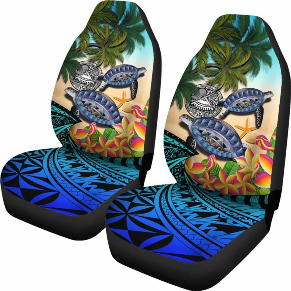 Premium American Samoa Car Seat Covers - Polynesian Turtle, Coconut Tree & Plumeria Design (Model 091114) | Waterproof & Durable for SUVs, Trucks & Sedans | Perfect for Beach Trips & Tropical Vacations