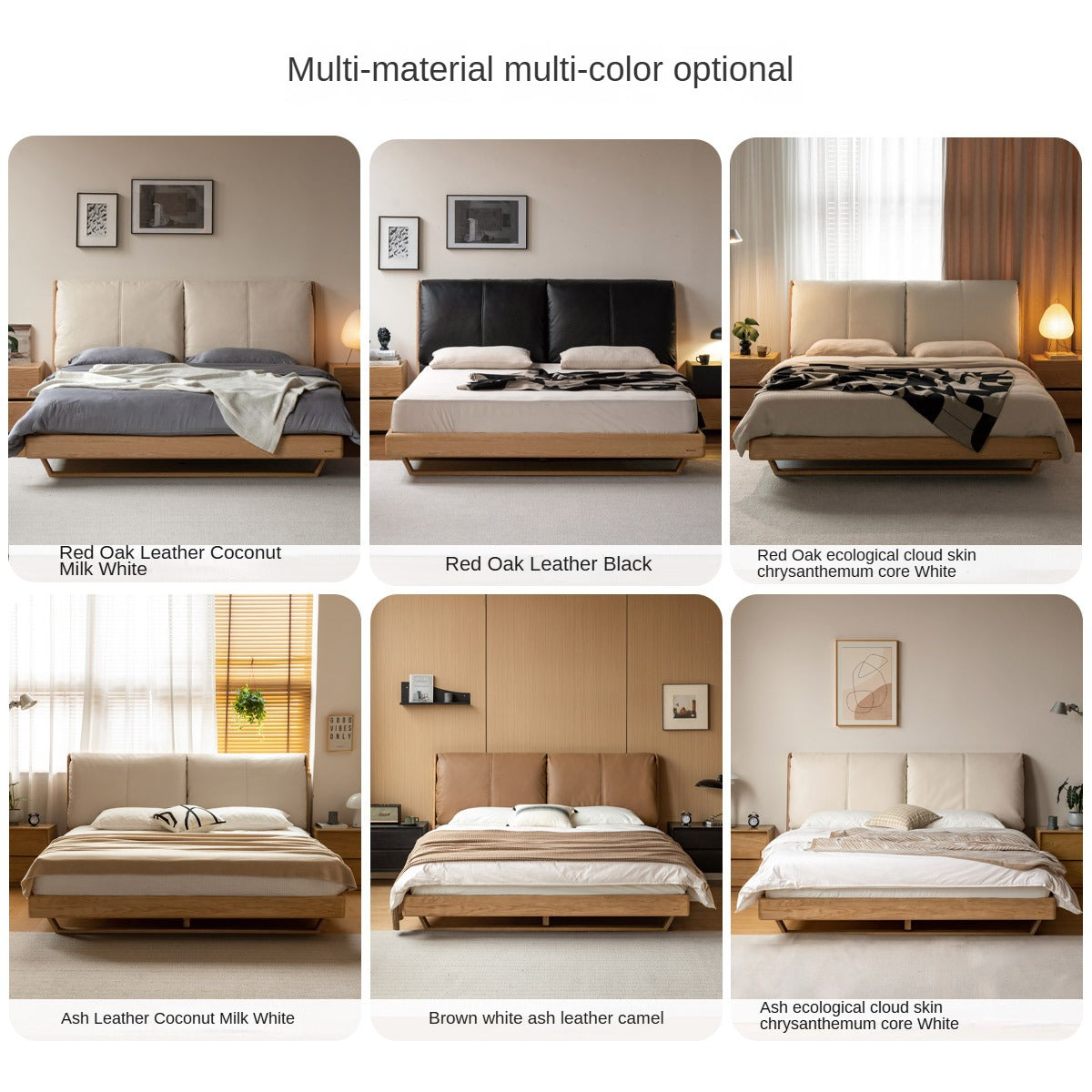 Italian Light Luxury Oak & Ash Solid Wood Leather Upholstered Suspended Bed - Elegant Master Bedroom Furniture for Modern Home Decor