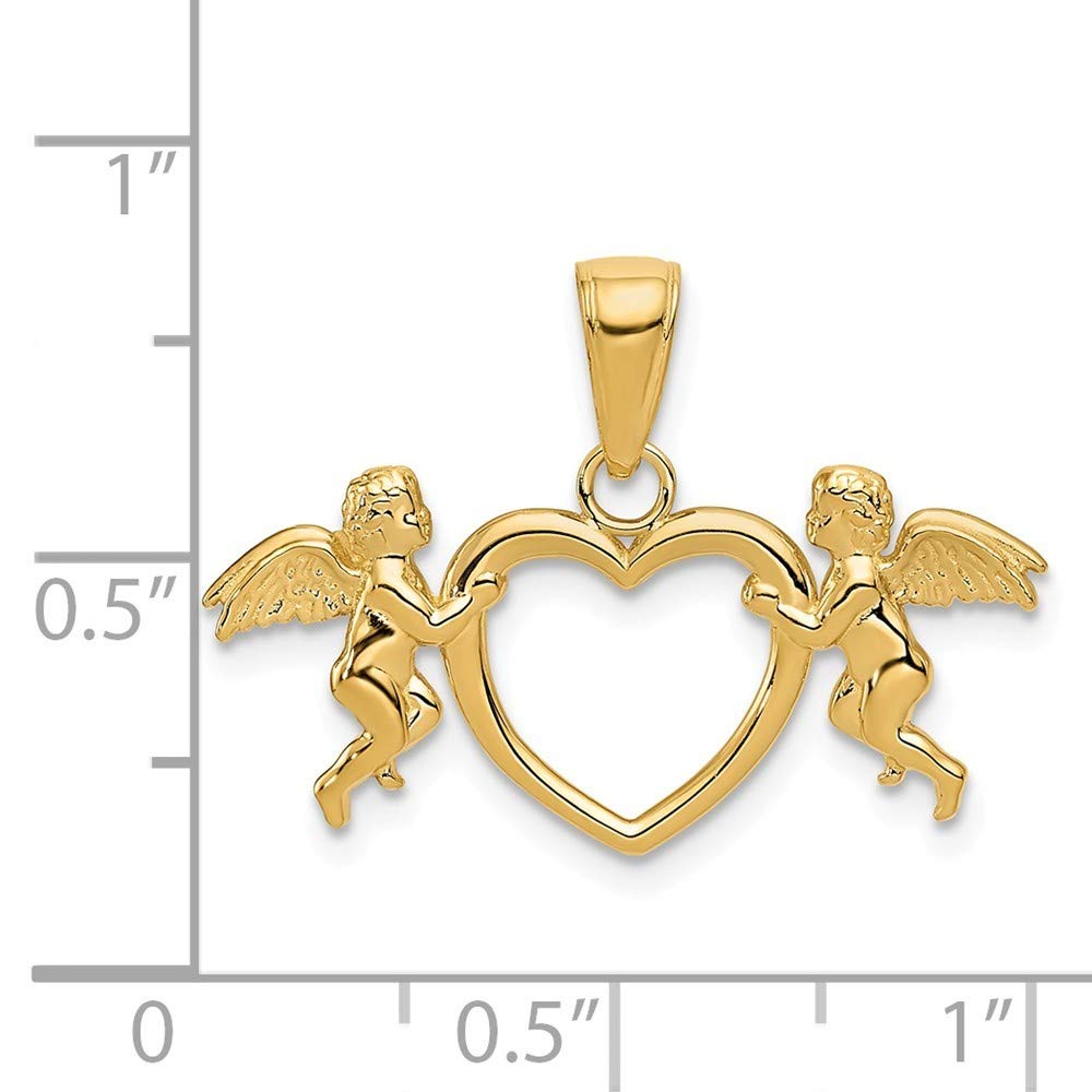 Roy Rose Jewelry 14K Yellow Gold Flying Cherubs Heart Pendant - Angel Wing Necklace for Women, Romantic Gift for Valentine's Day, Anniversary & Special Occasions