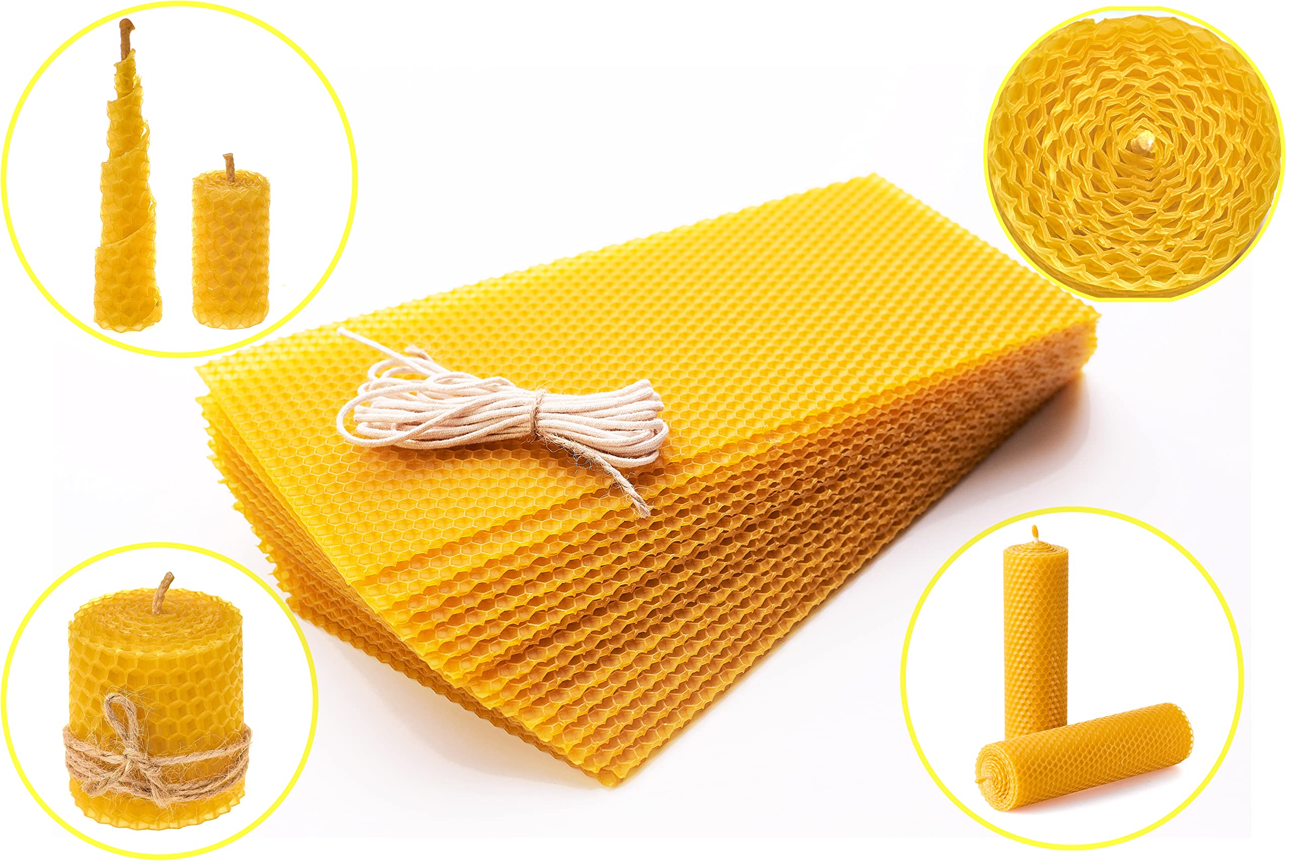 Premium Beeswax Candle Making Kit - DIY Natural Beeswax Candles with 18 Large Yellow Beeswax Sheets (10x5 Inches) for Home Decor, Gifts & Relaxation