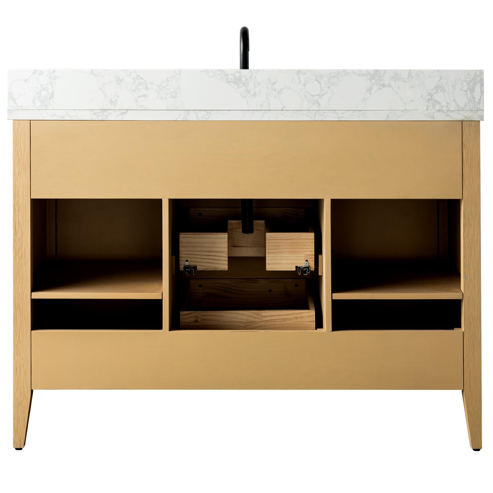 Vanity Art 48 Inch Bathroom Vanity Set with Single Sink & Ceramic Countertop - Soft-Close Cabinet Doors, Drawers, Solid Wood Frame in Natural Oak Finish (VA9048-NO-MB1) - Perfect for Modern Bathrooms, Master Suites, and Home Renovations