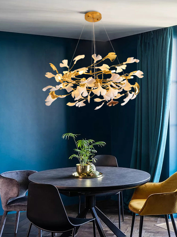 Elegant Ginkgo Leaf Chandelier - Modern Gold Brass Ceiling Light Fixture for Dining Room, Living Room & Bedroom Decor