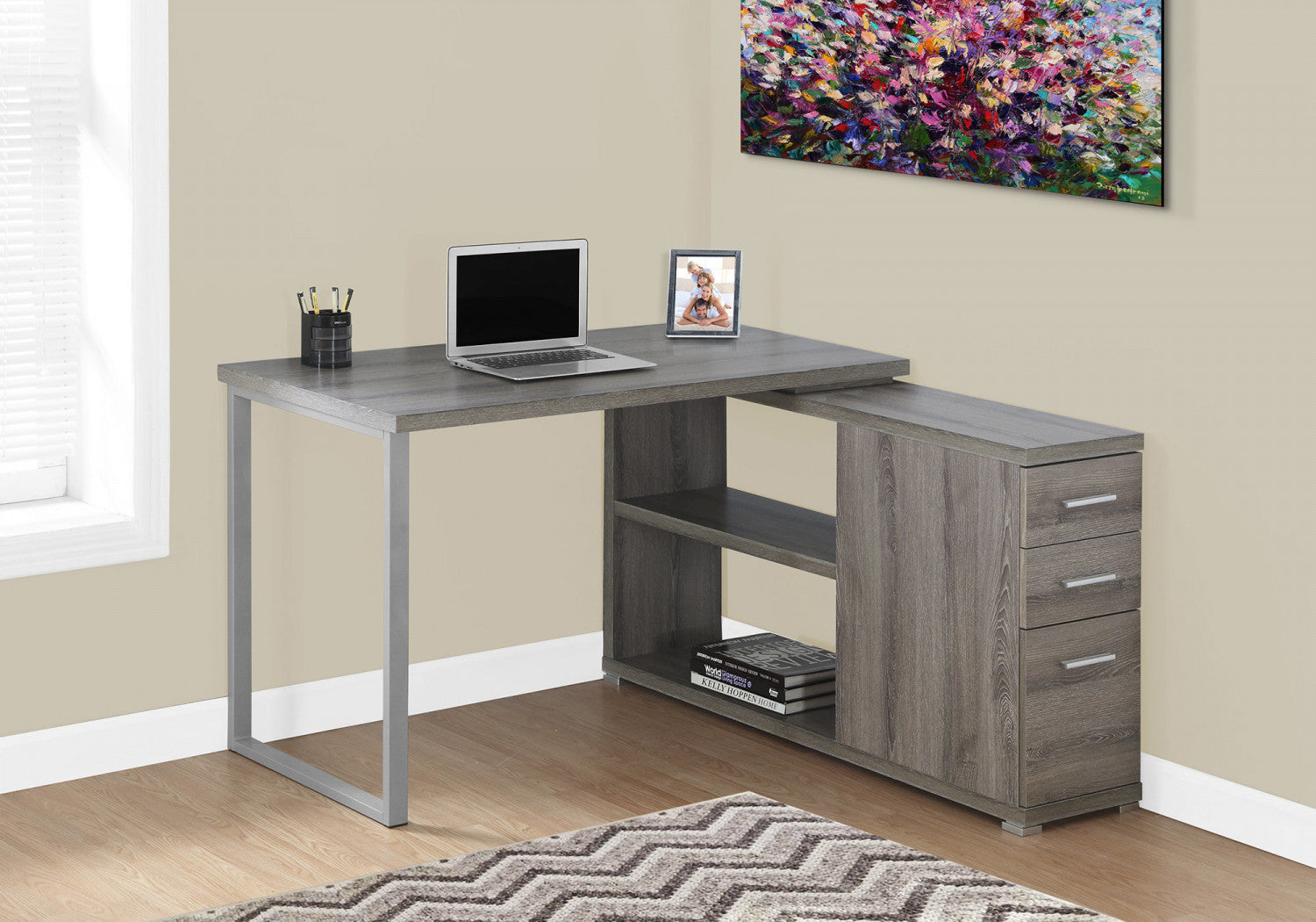 Kivo Desk - Modern Taupe Writing Desk for Home Office | Ergonomic Study & Workstation with Storage | Perfect for Small Spaces & Remote Work