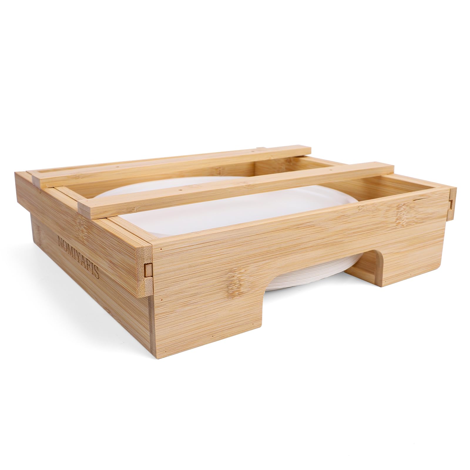 Bamboo Paper Plate Dispenser Holder - 10 Inch Under Cabinet Vertical Plate Organizer for Kitchen Countertop - Perfect for Parties, Picnics & Everyday Dining Storage