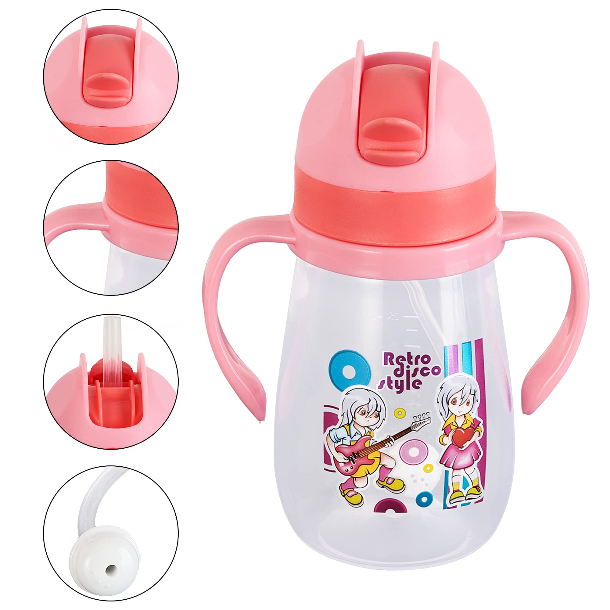 Zerya Little Champ Spill-Proof Sipper Cup - 350ml Transparent Water Bottle with Gravity Ball Straw & Handle for Toddlers - BPA-Free, Leak-Proof Design - Ideal for Travel, Daycare, and On-the-Go Hydration (Pink)