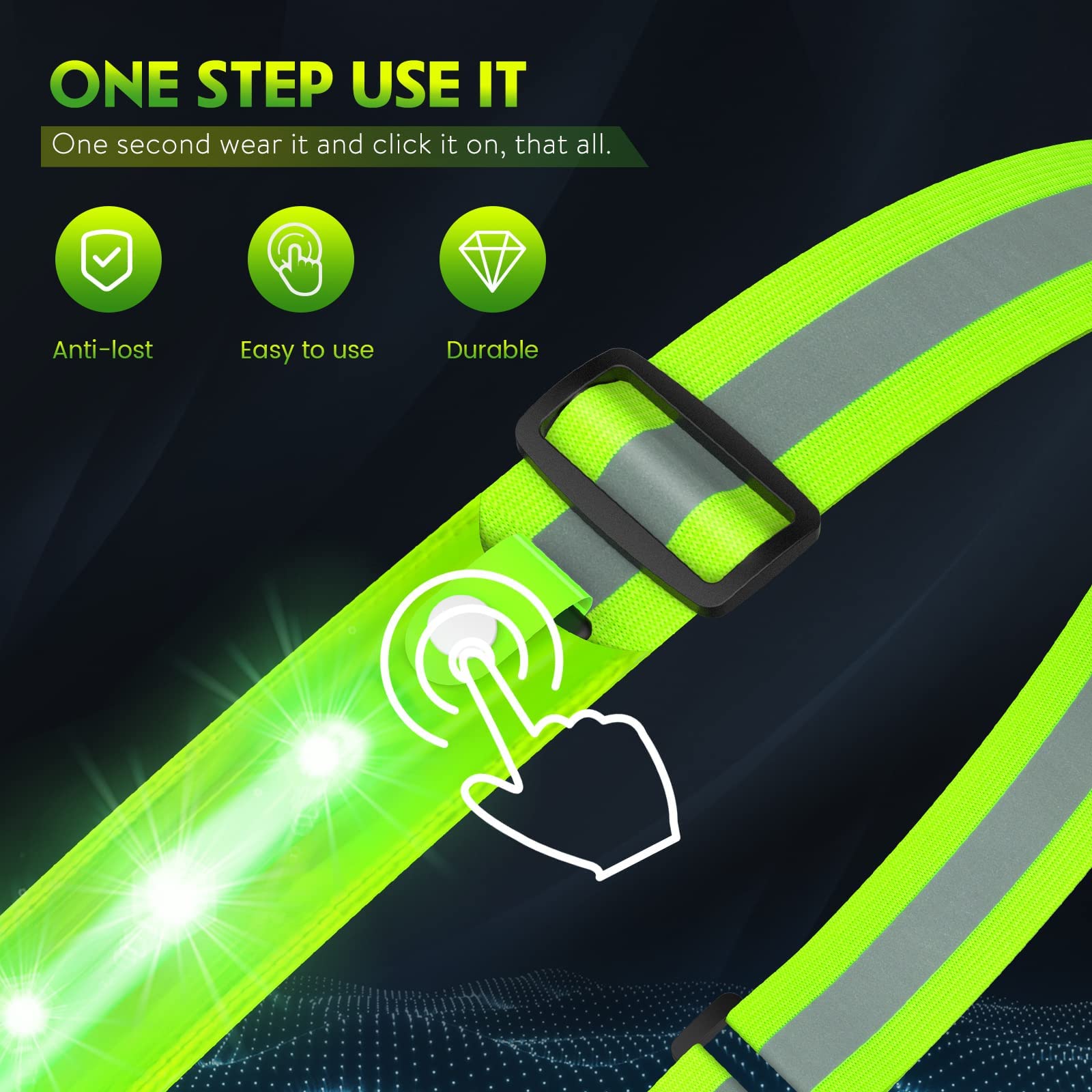 Simket Rechargeable LED Reflective Safety Sash - Adjustable High Visibility Walking Gear for Night Running, Jogging & Biking - Perfect for Men & Women Outdoor Activities - Ideal for Early Morning Runs, Evening Walks and Low-Light Cycling Safety