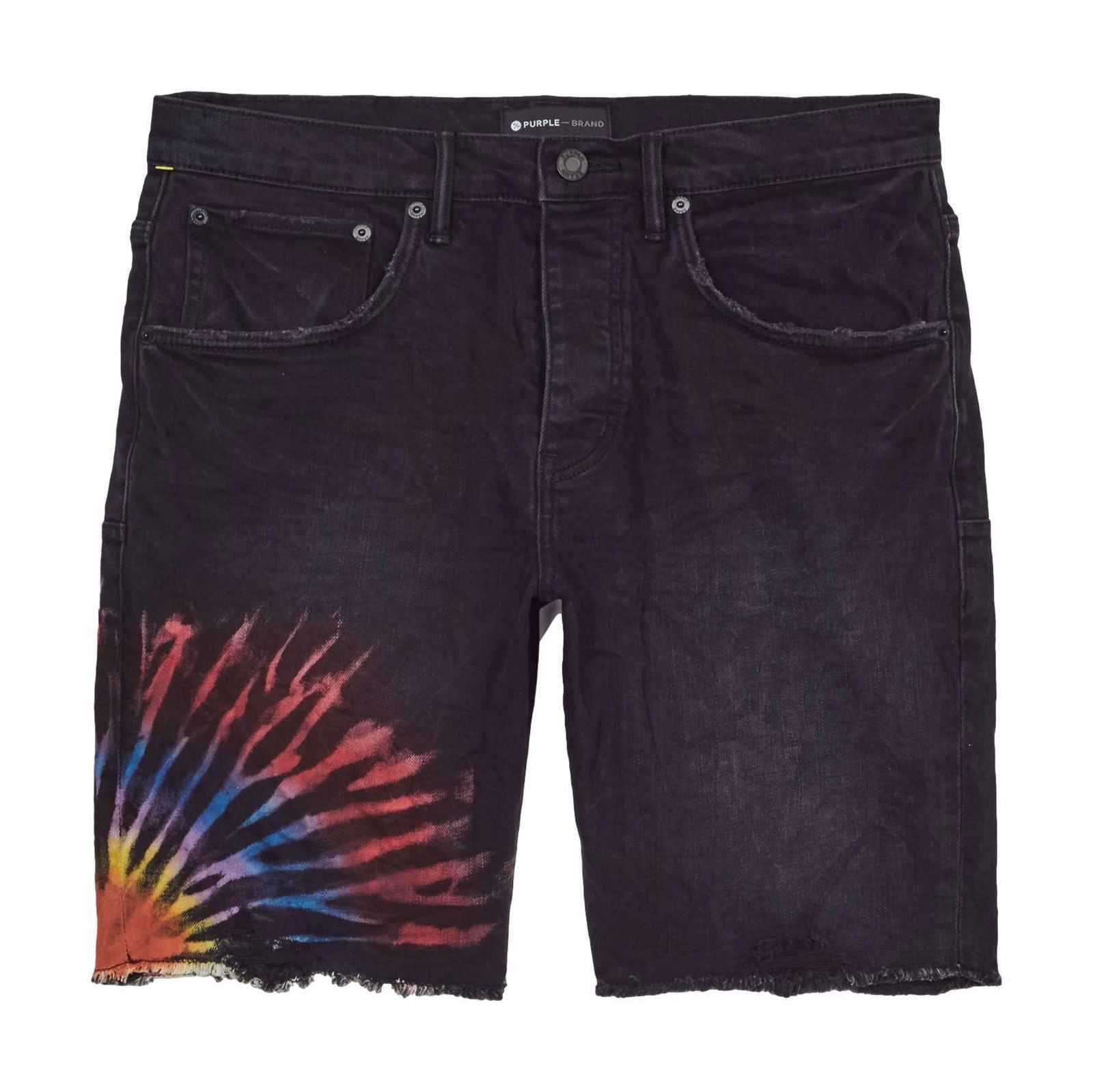 PURPLE BRAND P020 Multicolor Tie Dye Black Shorts for Women - Trendy Hippie Style Casual Summer Shorts for Beach, Festival & Streetwear