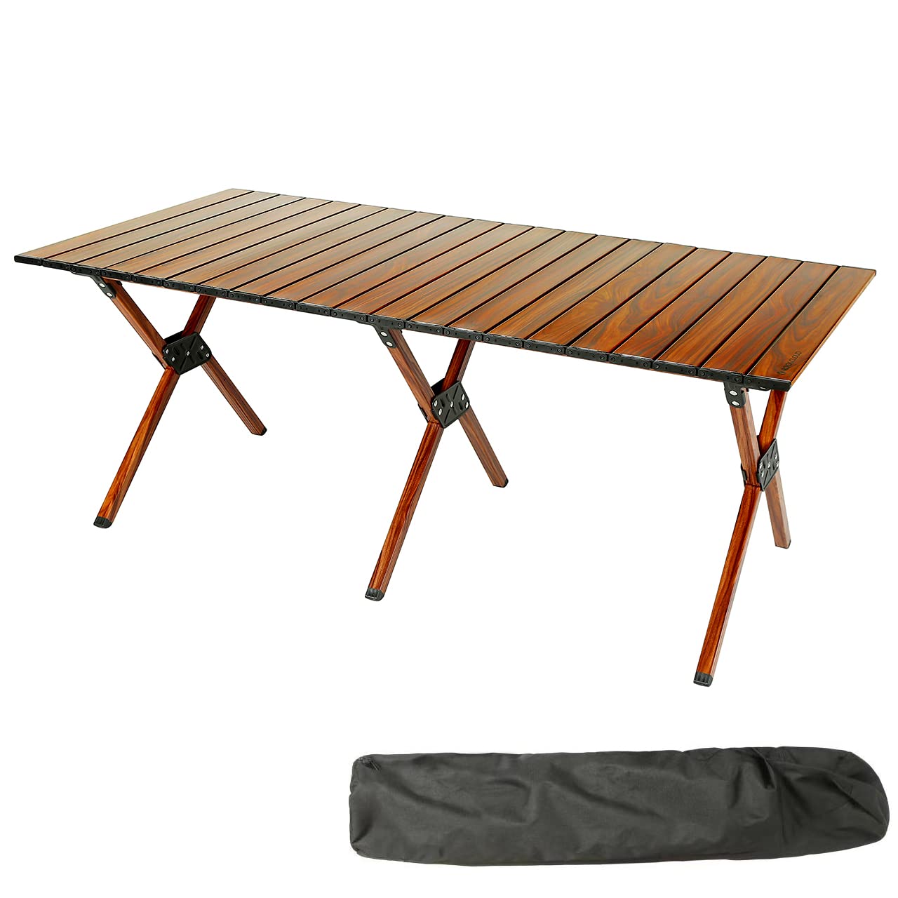 Portable Folding Camping Table - Aluminum Roll-Up Picnic Table for 4-6 People (48x24 Inch, Wood Grain) | Lightweight & Durable for Outdoor BBQ, Backyard Parties, Beach Trips, and Tailgating