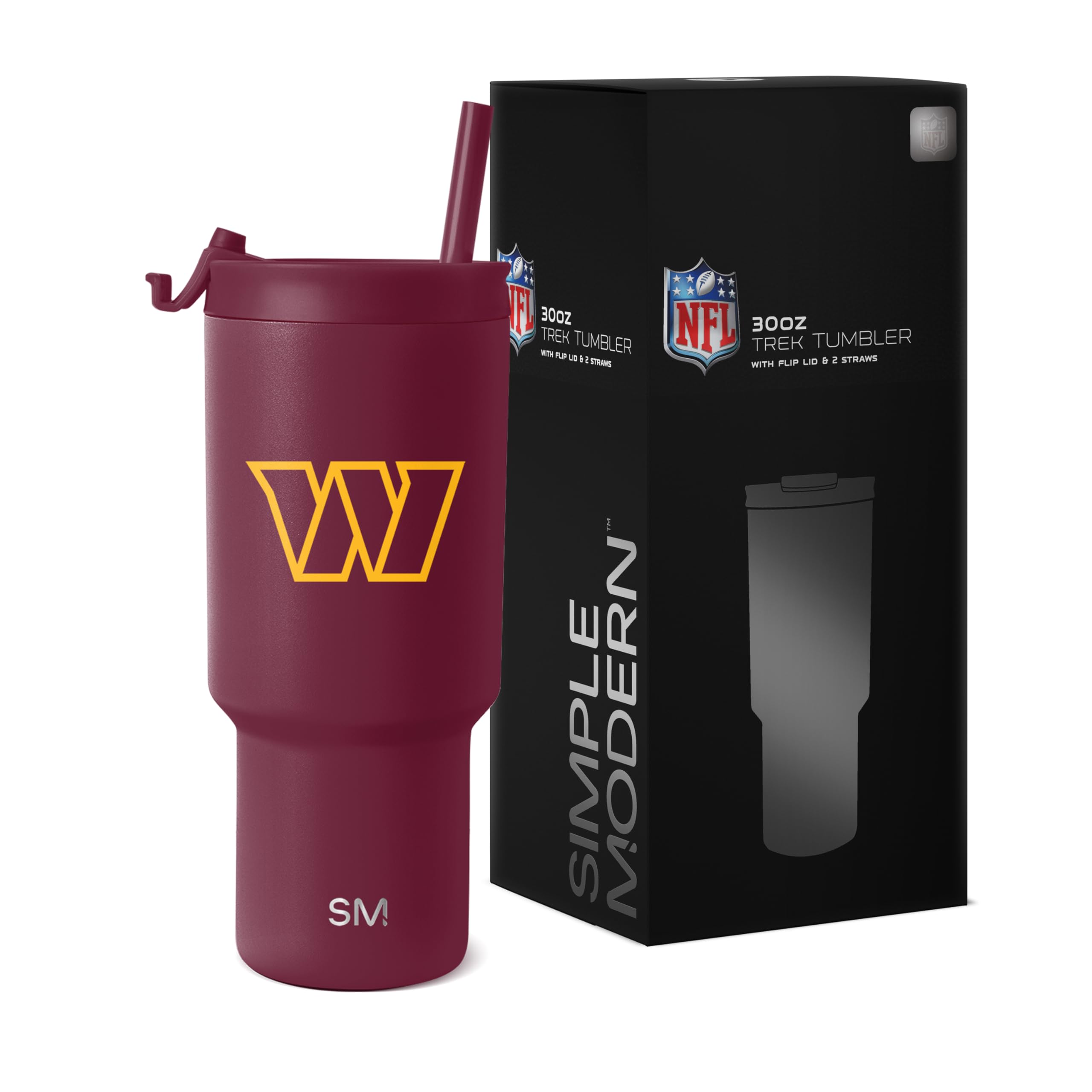 Simple Modern Officially Licensed NFL Washington Commanders 30oz Stainless Steel Tumbler with Flip Lid & Straw - Insulated Travel Mug for Hot & Cold Drinks - Perfect Gift for Football Fans, Men & Women - Great for Game Day, Office & Outdoor Activities