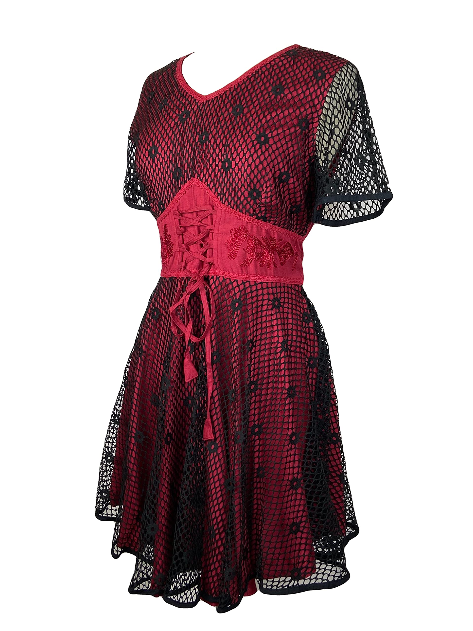 Agan Traders 2025 Spring Summer Women's Mini Dress - V Neck Short Flowy Dress with Net Overlay for Cocktail Party, Beach Vacation & Date Night