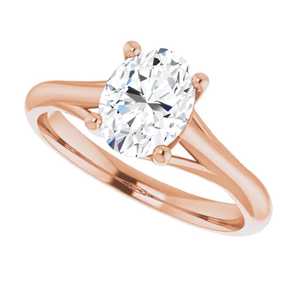 10K Solid Rose Gold Handmade Oval Cut Moissanite Engagement Ring - 1 CT Solitaire Wedding Band for Women, Bridal Proposal Ring - Perfect for Anniversaries, Valentine's Day & Special Occasions