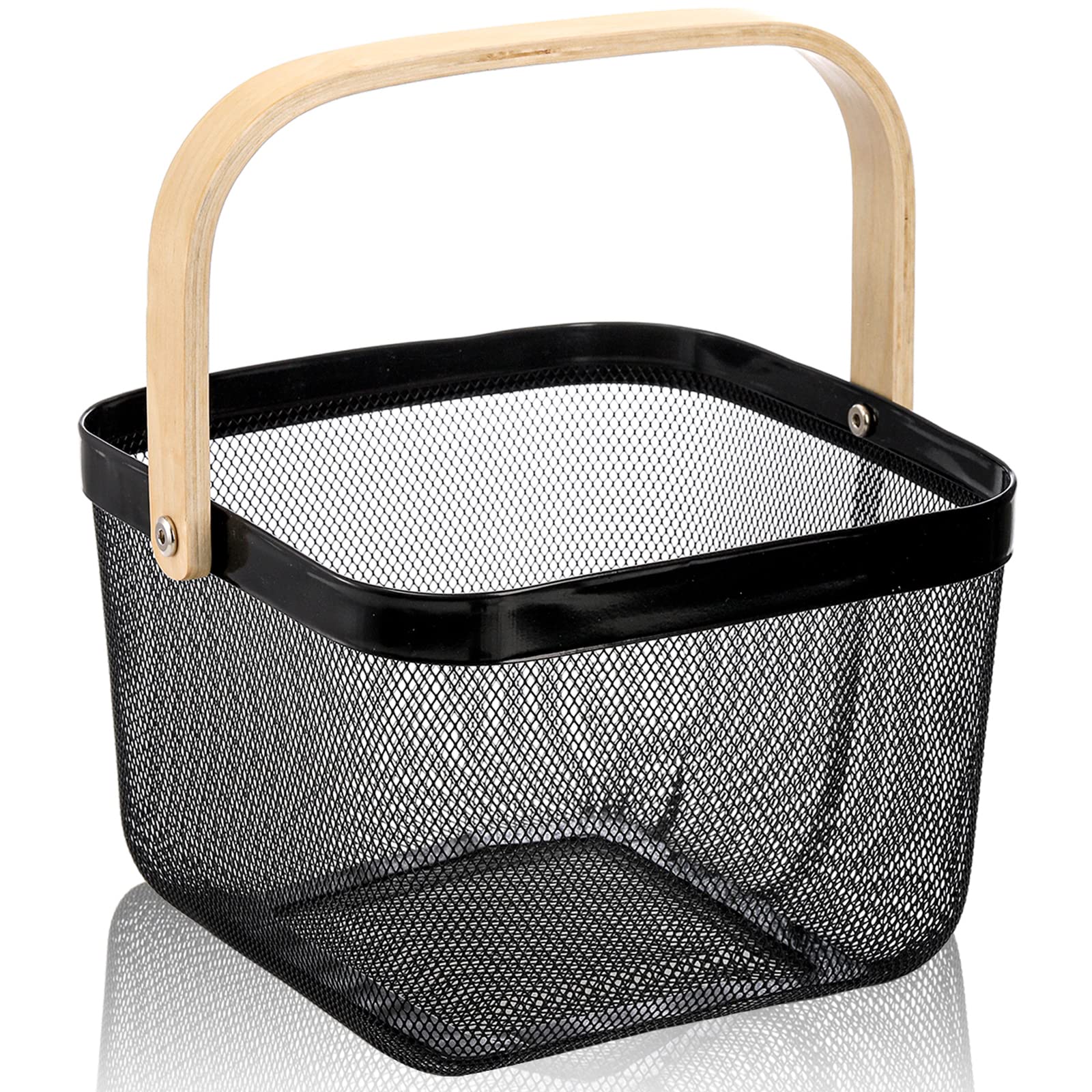 ZEAYEA Mesh Steel Fruit Basket with Handle - Multi-Purpose Hanging Storage Organizer for Kitchen, Pantry & Bathroom | Durable Metal Wire Harvest Basket for Garden, Picnic & Home Decor (Black) - Perfect for Organizing Produce, Groceries & Household Items
