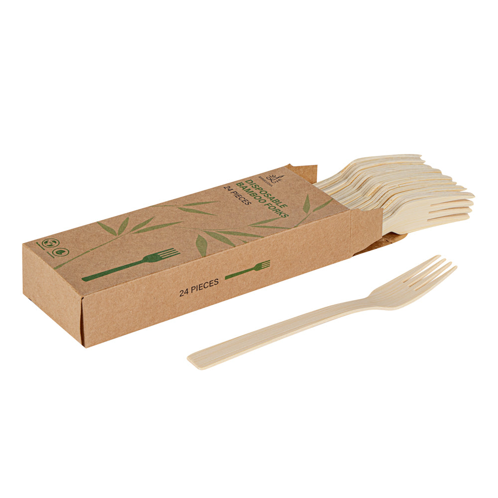 Eco-Friendly Bamboo Disposable Forks - 24 Count, 7-Inch Natural Bamboo Cutlery Set | Perfect for Picnics, Parties, and Sustainable Dining