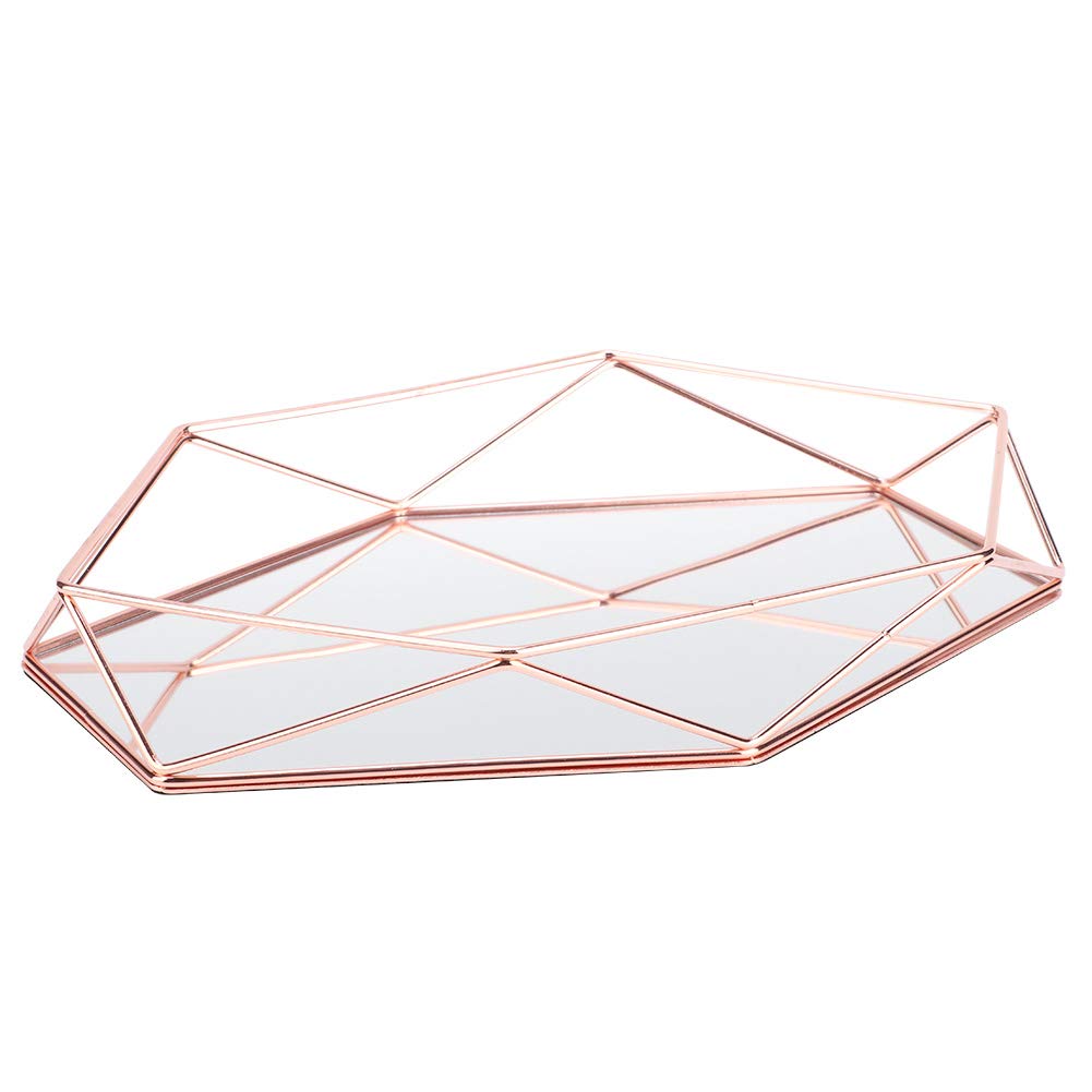 Rose Gold Hexagon Makeup Organizer Tray - Cosmetic & Jewelry Storage Box for Makeup Brushes, Perfume, Lipsticks, Nail Polish - Bathroom & Vanity Organizer for Women - Perfect for Home, Travel & Gift