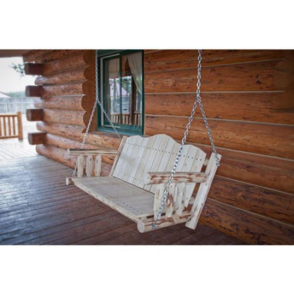 Montana Woodworks Log Porch Swing - Handcrafted Cedar Wood Outdoor Swing for Garden, Patio, Backyard - Perfect for Relaxing, Reading & Enjoying Nature