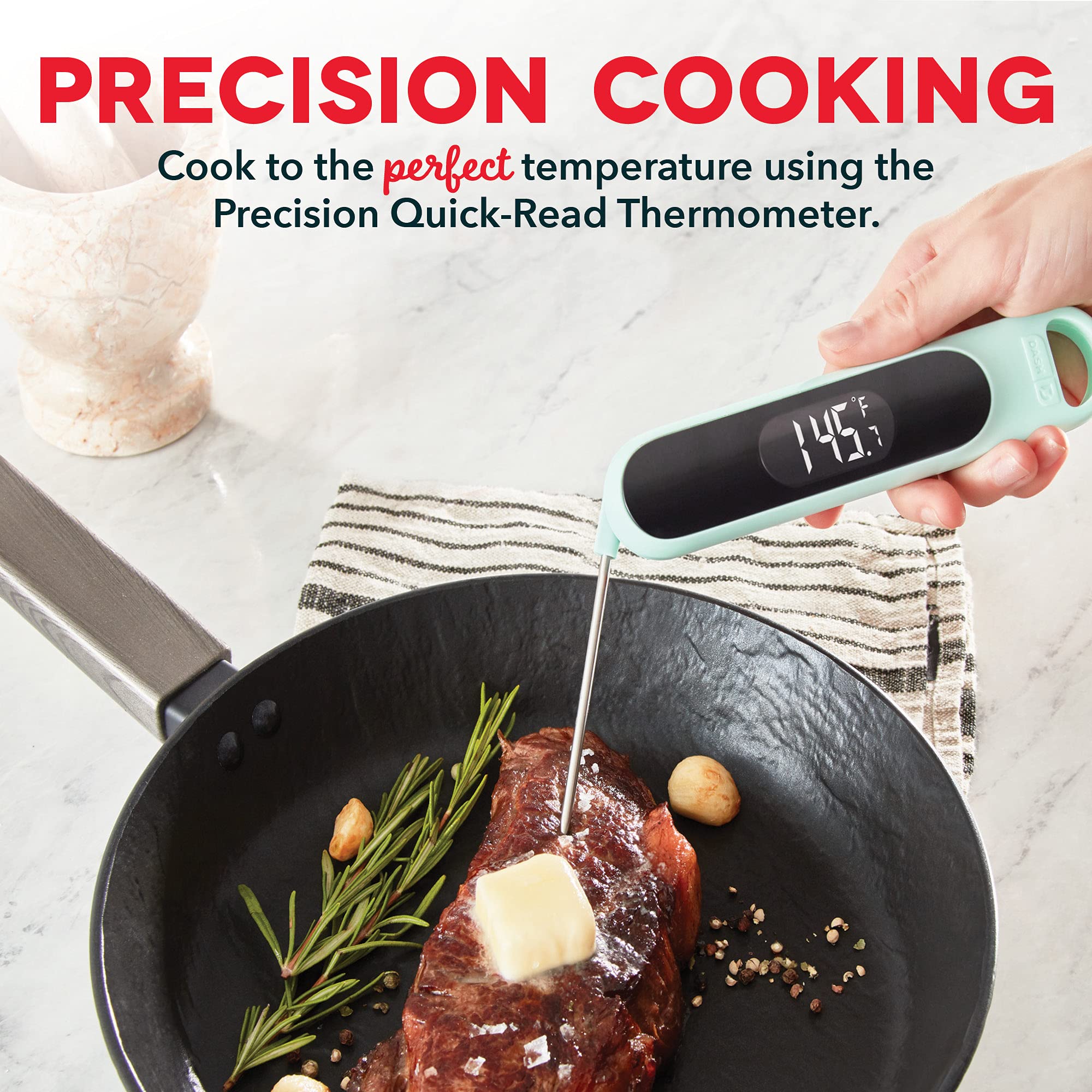 Dash Precision Quick-Read Digital Meat Thermometer - Waterproof Instant Read Cooking Thermometer with LCD Display for BBQ, Grilling, Baking & Sous Vide - Perfect for Chicken, Steak, Turkey, Seafood & More - Includes Batteries (Ideal for Home Kitchens, Outdoor Cooking & Professional Chefs)