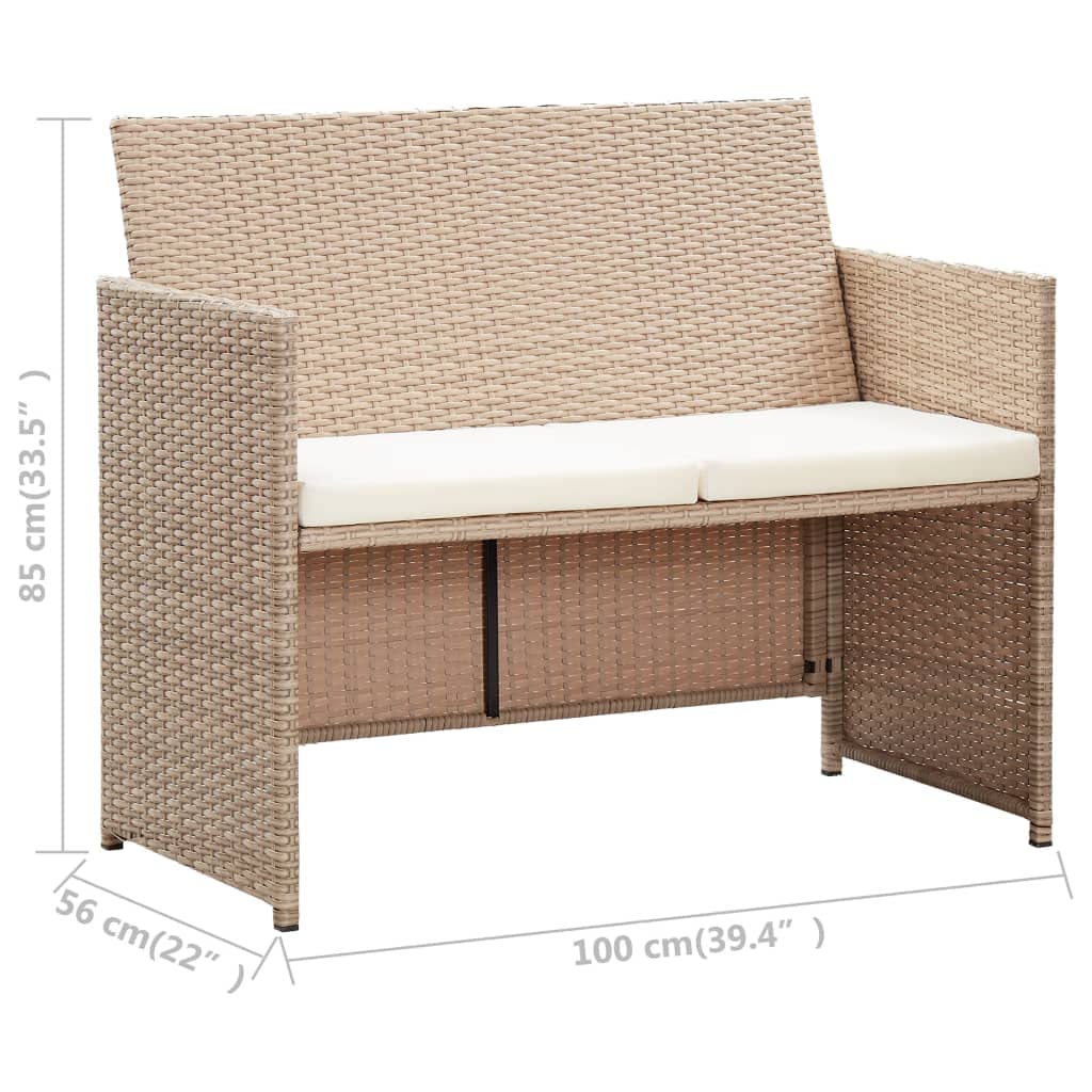 CHARMMA 2-Seater Patio Sofa with Cushions - Beige Poly Rattan Outdoor Furniture for Garden, Balcony & Backyard Relaxation